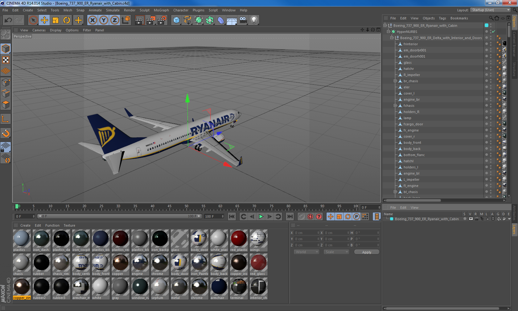 3D Boeing 737 900 ER Ryanair with Cabin