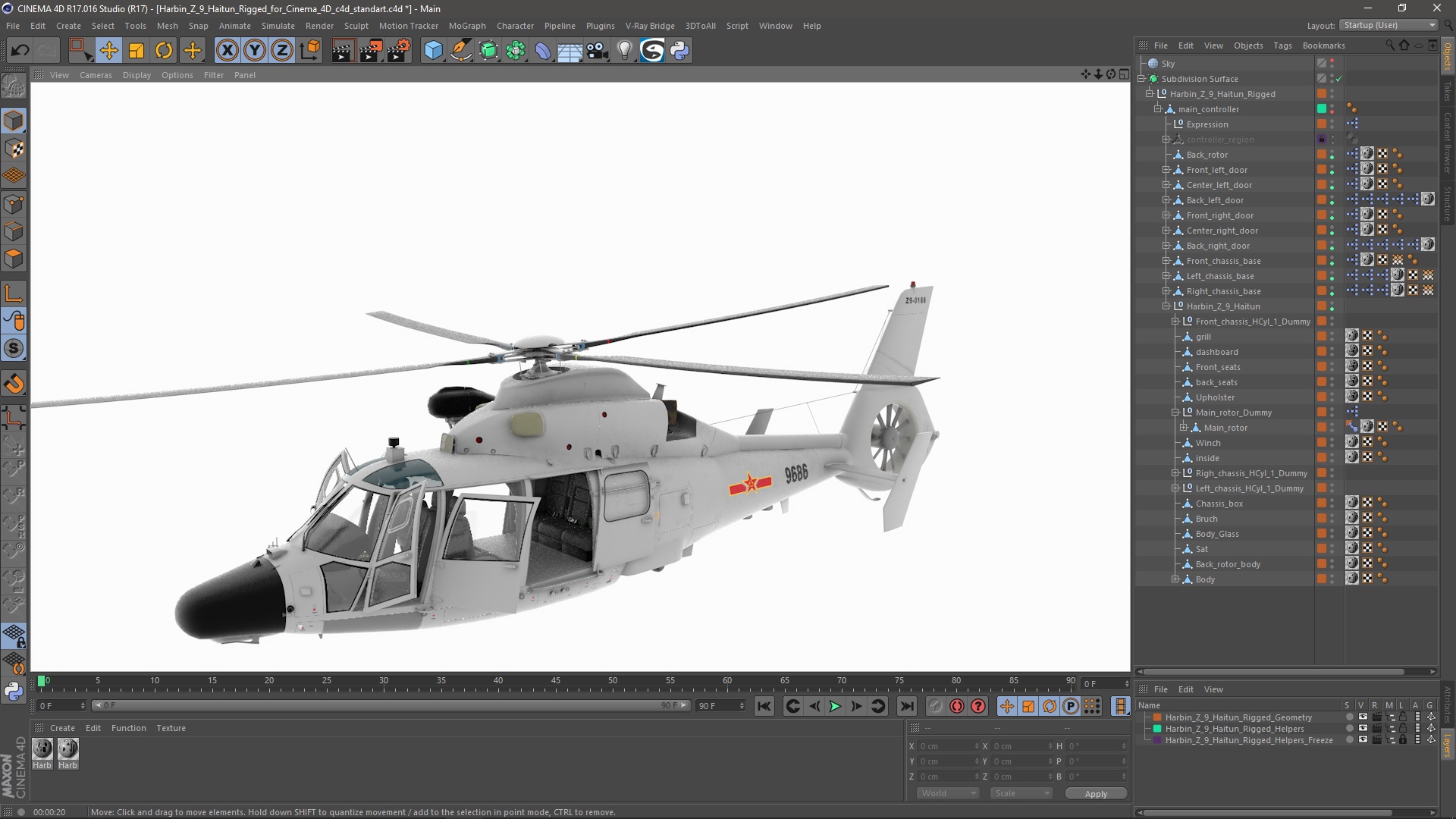 3D Harbin Z-9 Haitun Rigged for Cinema 4D model
