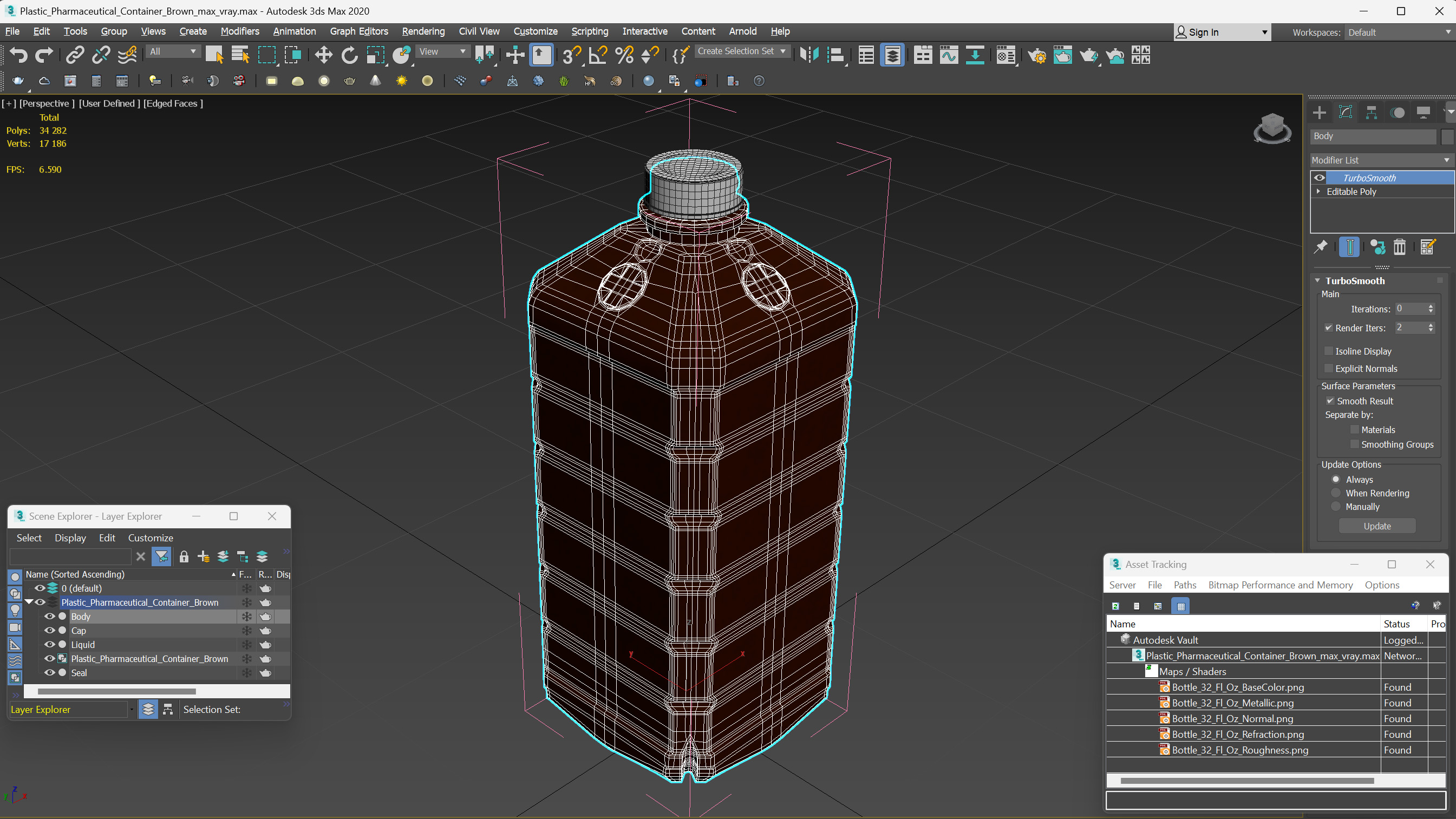 3D Plastic Pharmaceutical Container Brown model