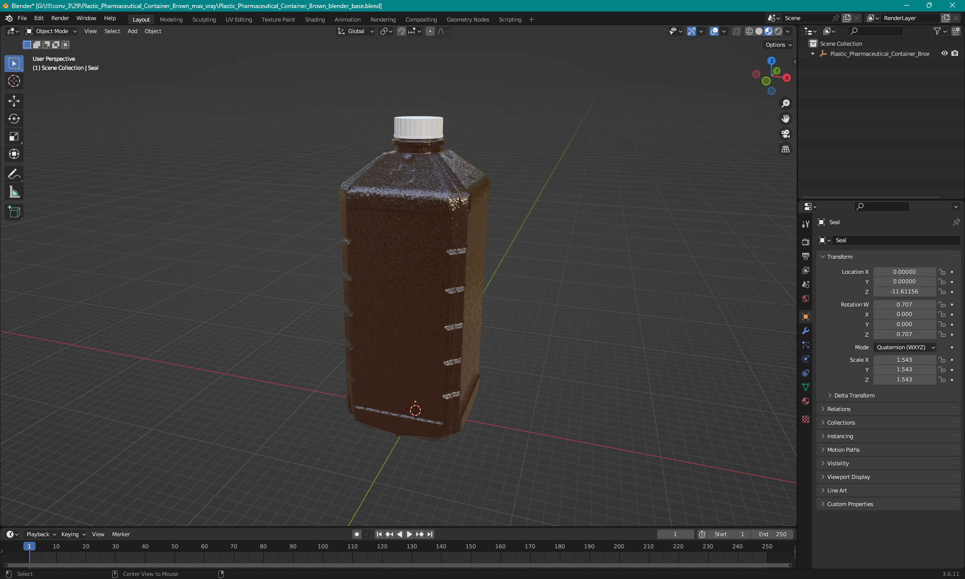 3D Plastic Pharmaceutical Container Brown model