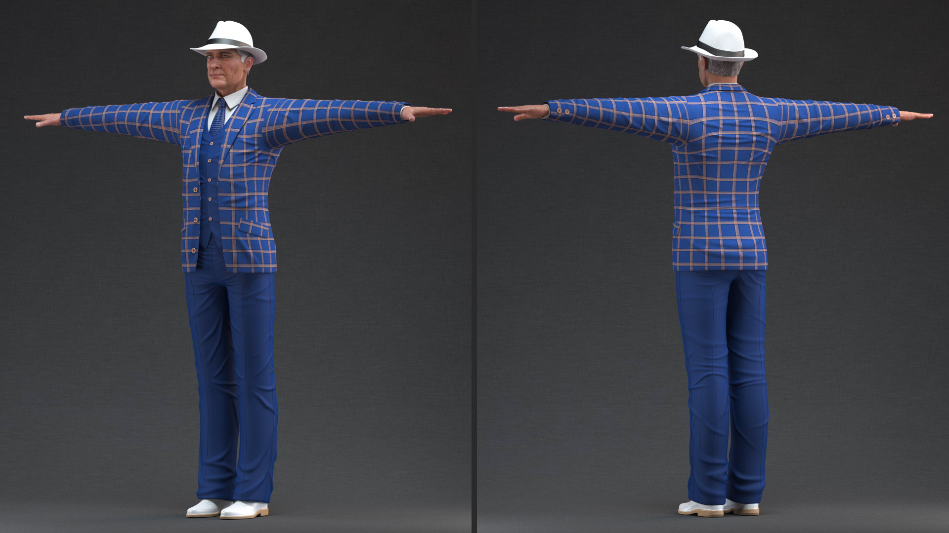 3D Elderly Man Leisure Suit Rigged