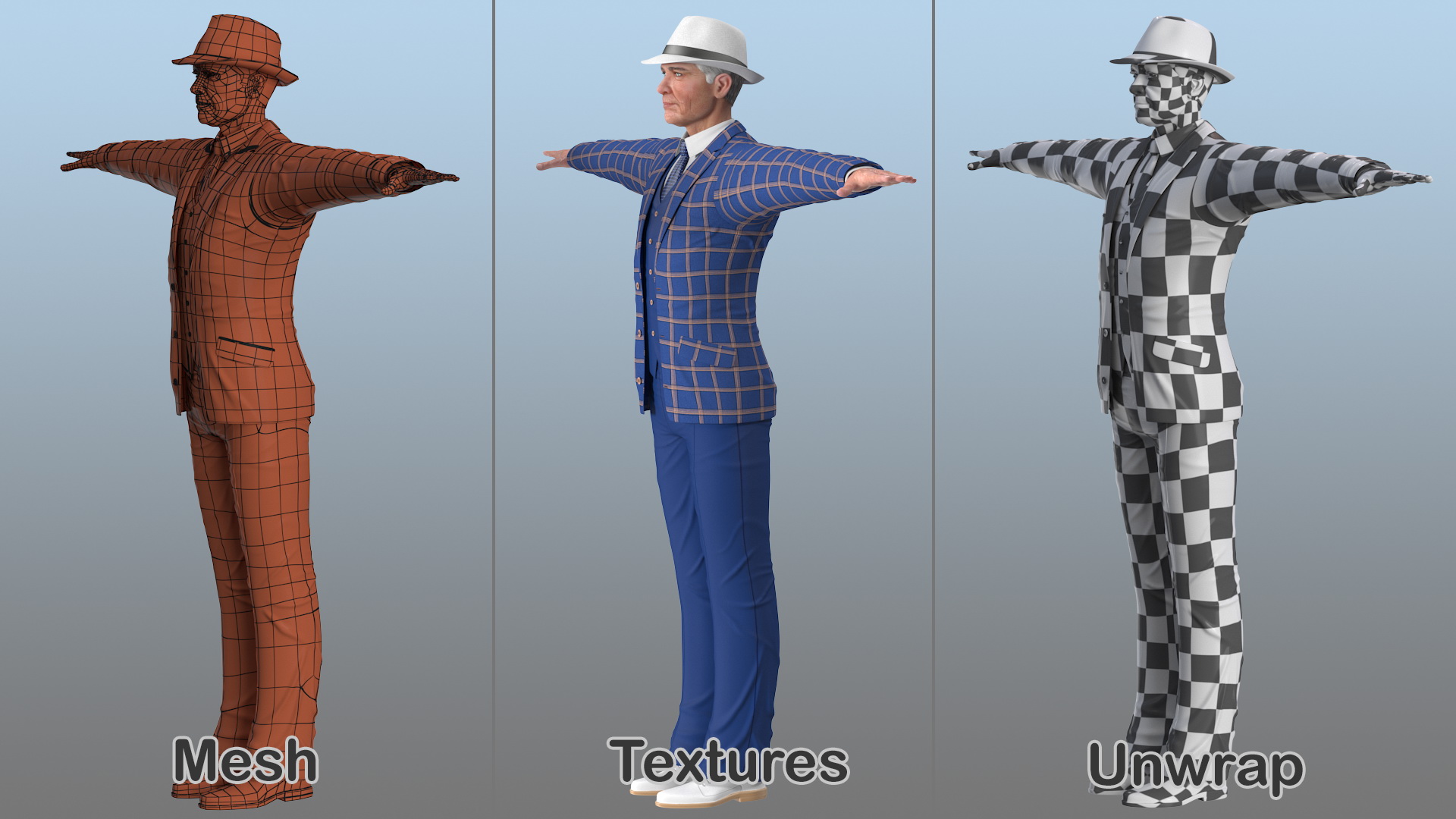 3D Elderly Man Leisure Suit Rigged