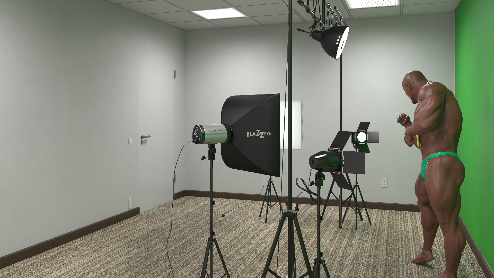 3D Bodybuilder Champion Posing in Studio Setup model