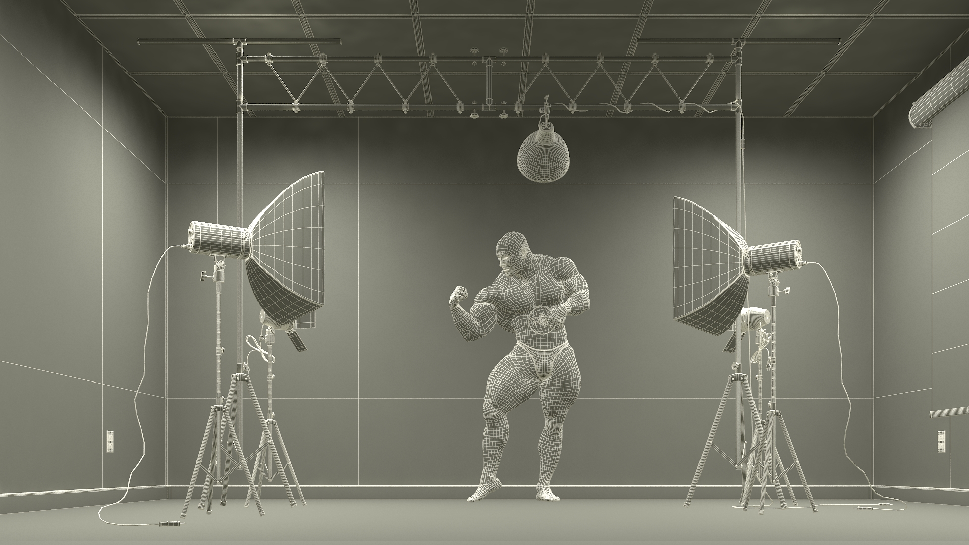 3D Bodybuilder Champion Posing in Studio Setup model