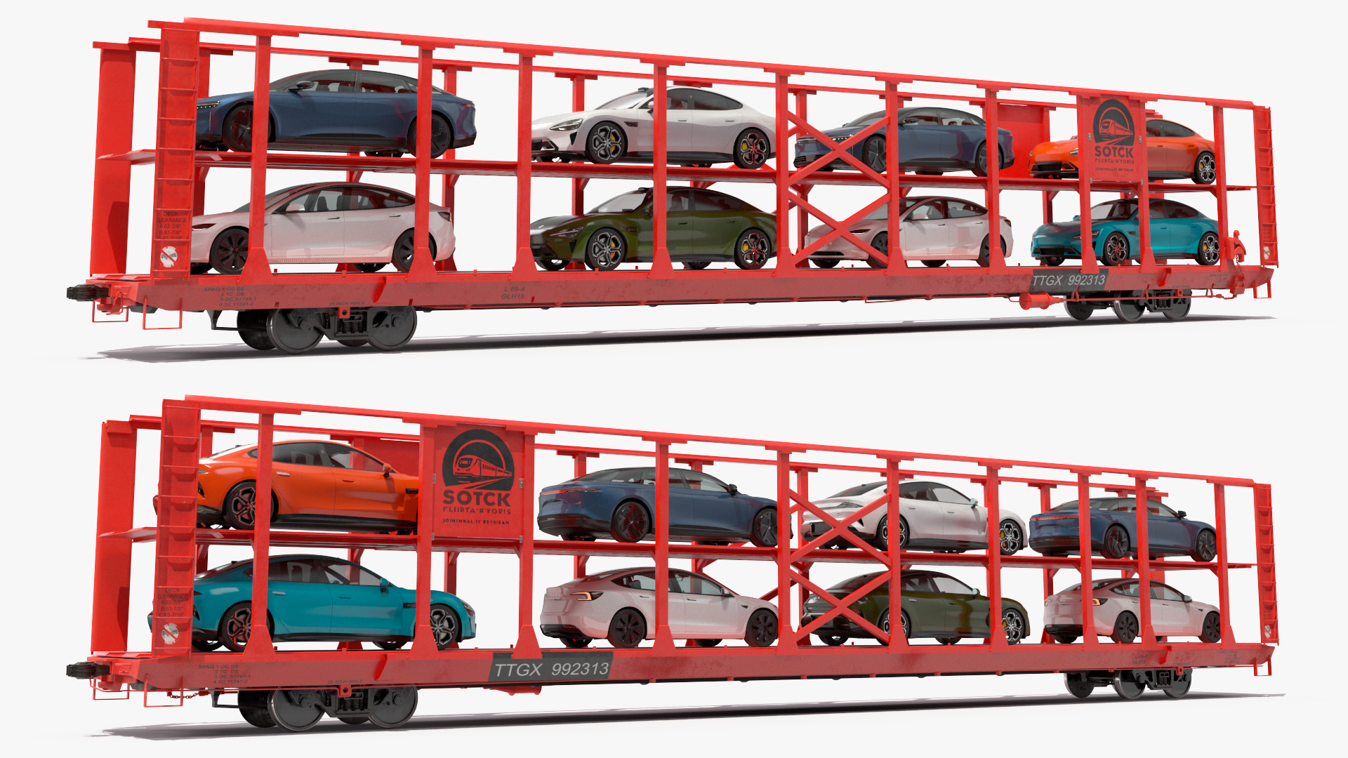 Autorack Train Car with Electric Cars 3D