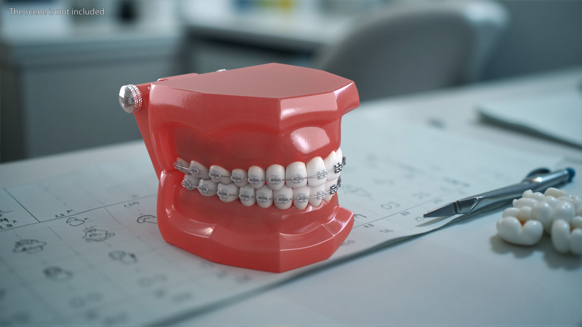 3D model Ligature Braces on Teeth Model