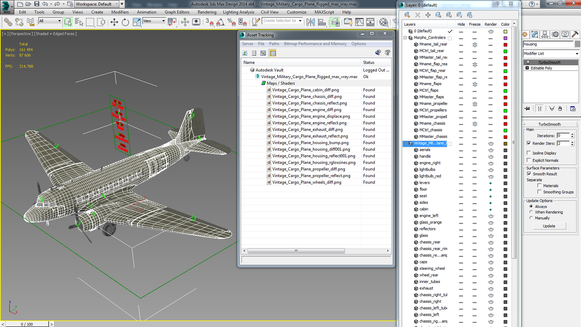 3D model Vintage Military Cargo Plane Rigged