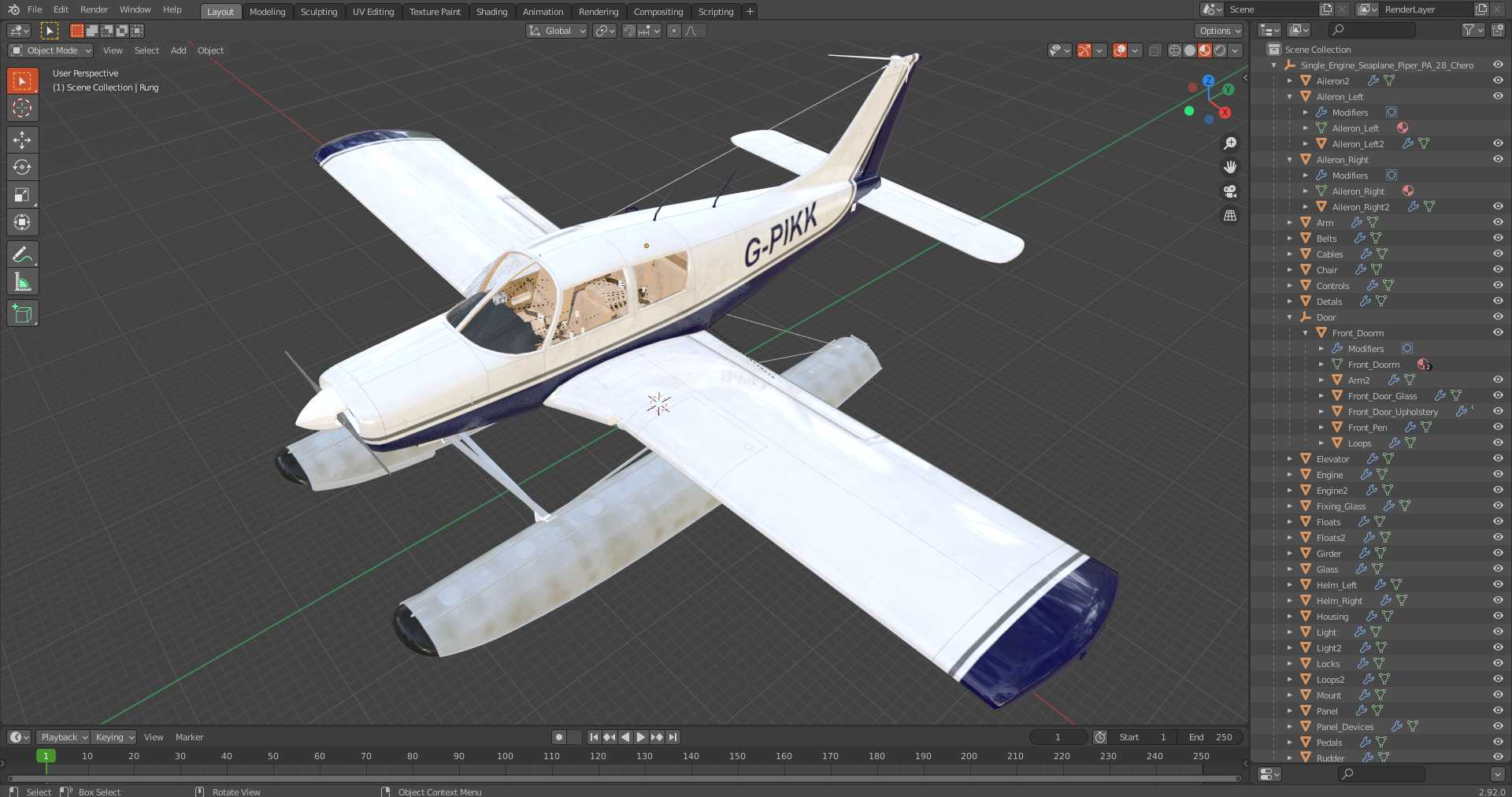 3D Single Engine Seaplane Piper PA-28 Cherokee model