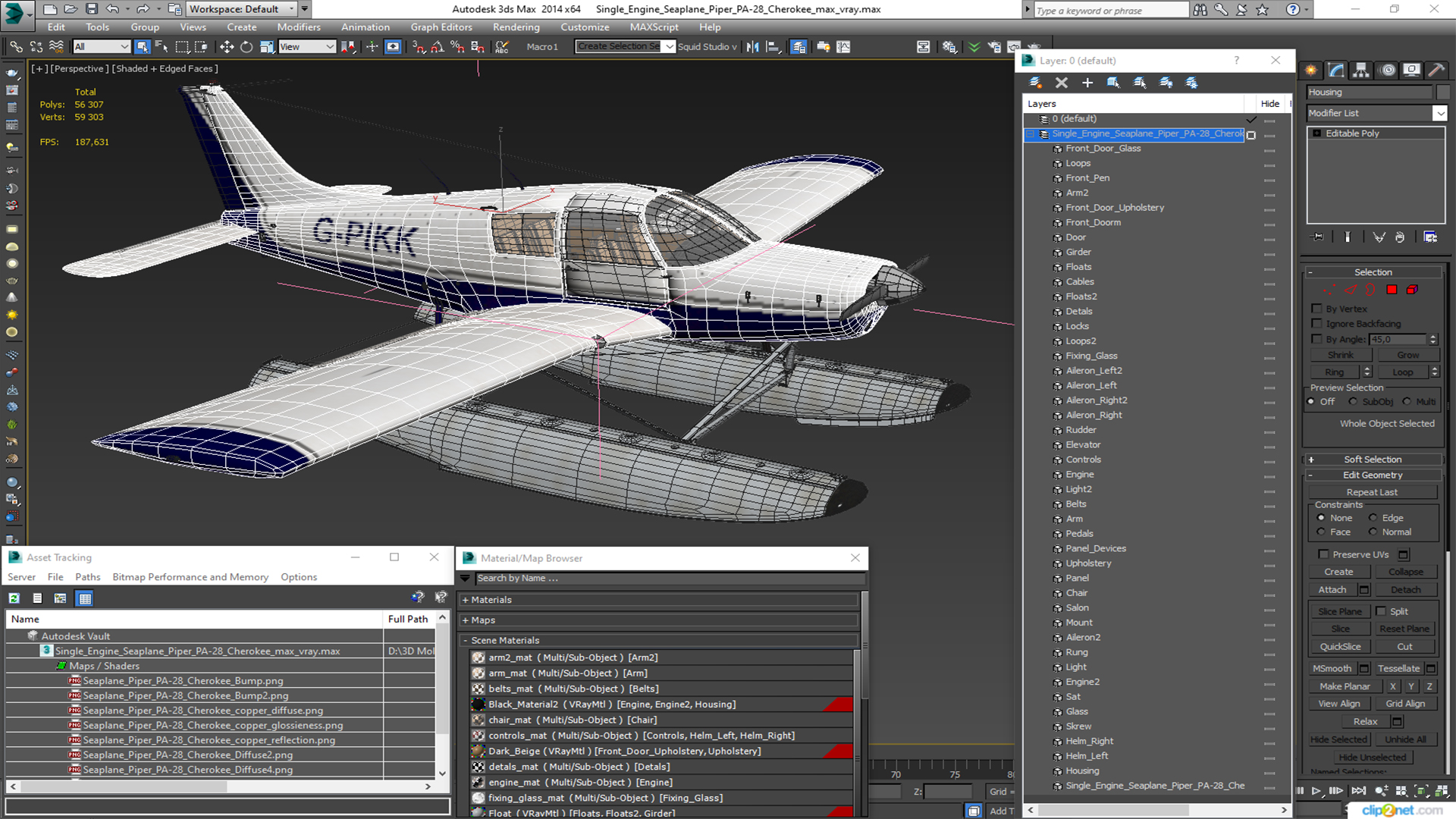3D Single Engine Seaplane Piper PA-28 Cherokee model