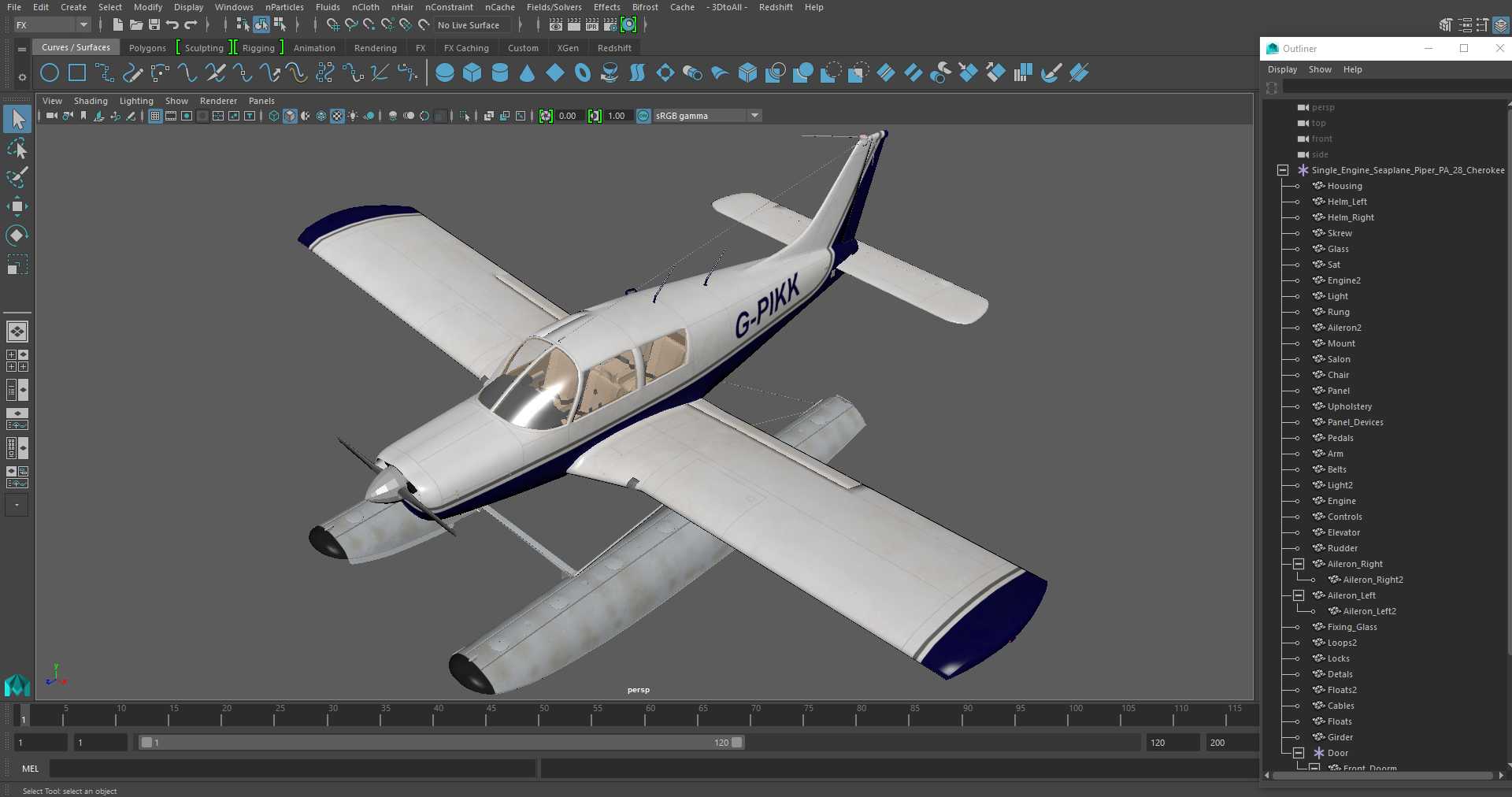 3D Single Engine Seaplane Piper PA-28 Cherokee model