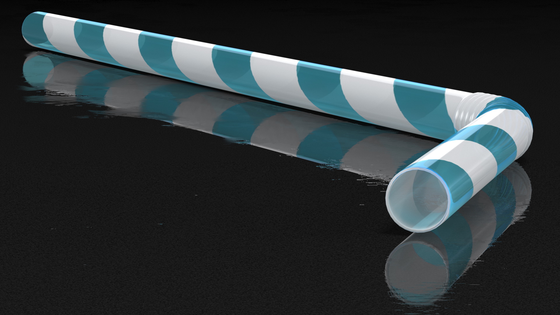 Flexible Plastic Straw Blue 3D