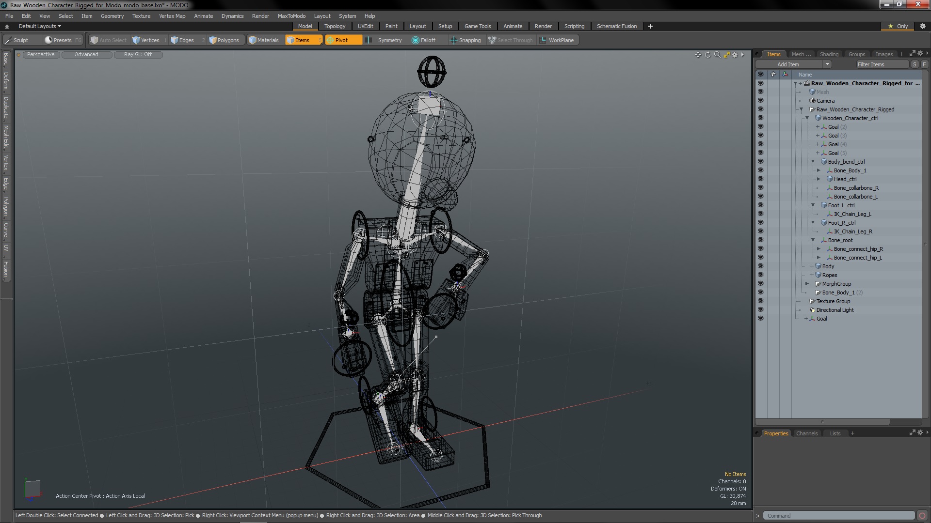 3D Raw Wooden Character Rigged for Modo