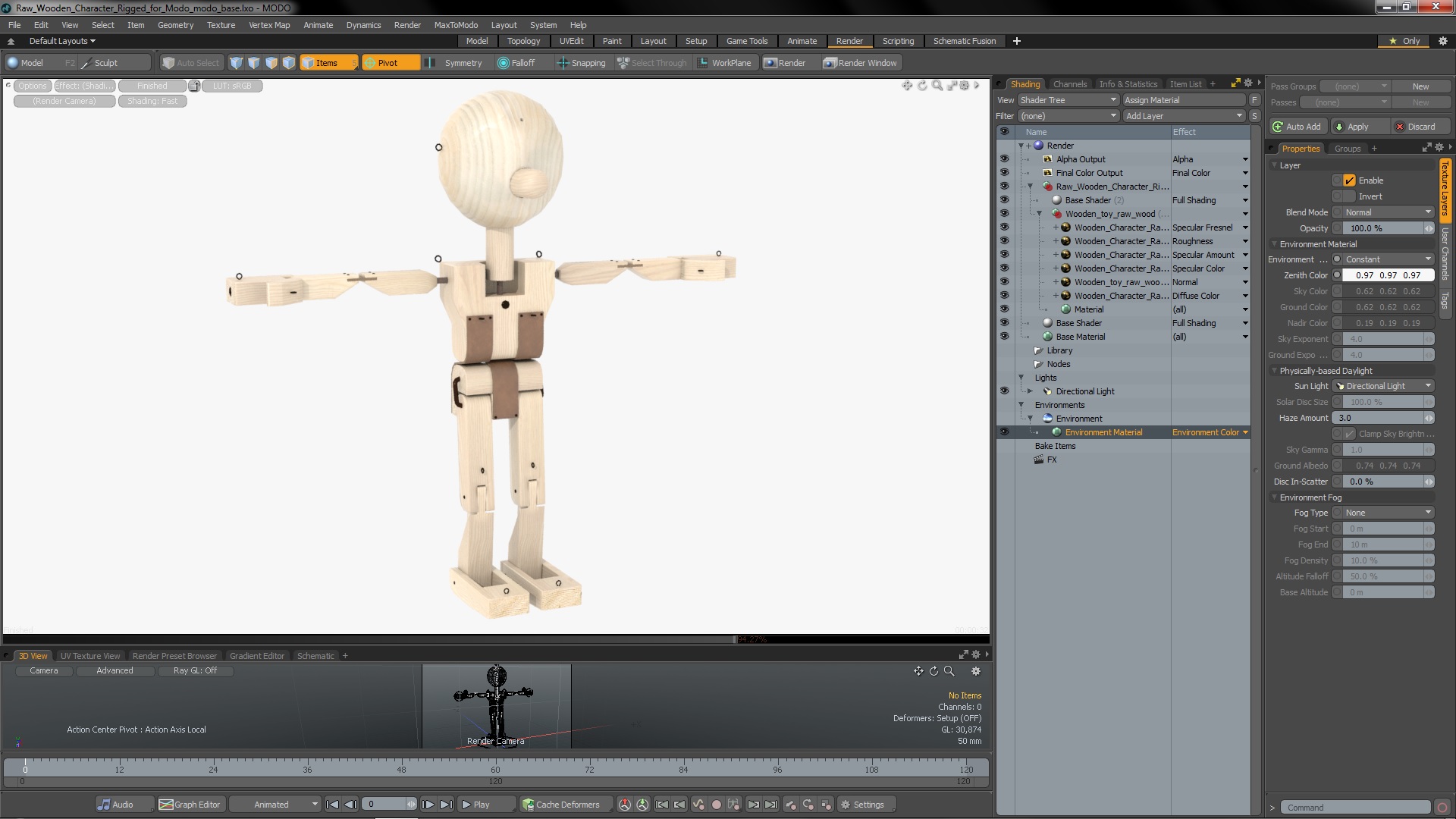3D Raw Wooden Character Rigged for Modo