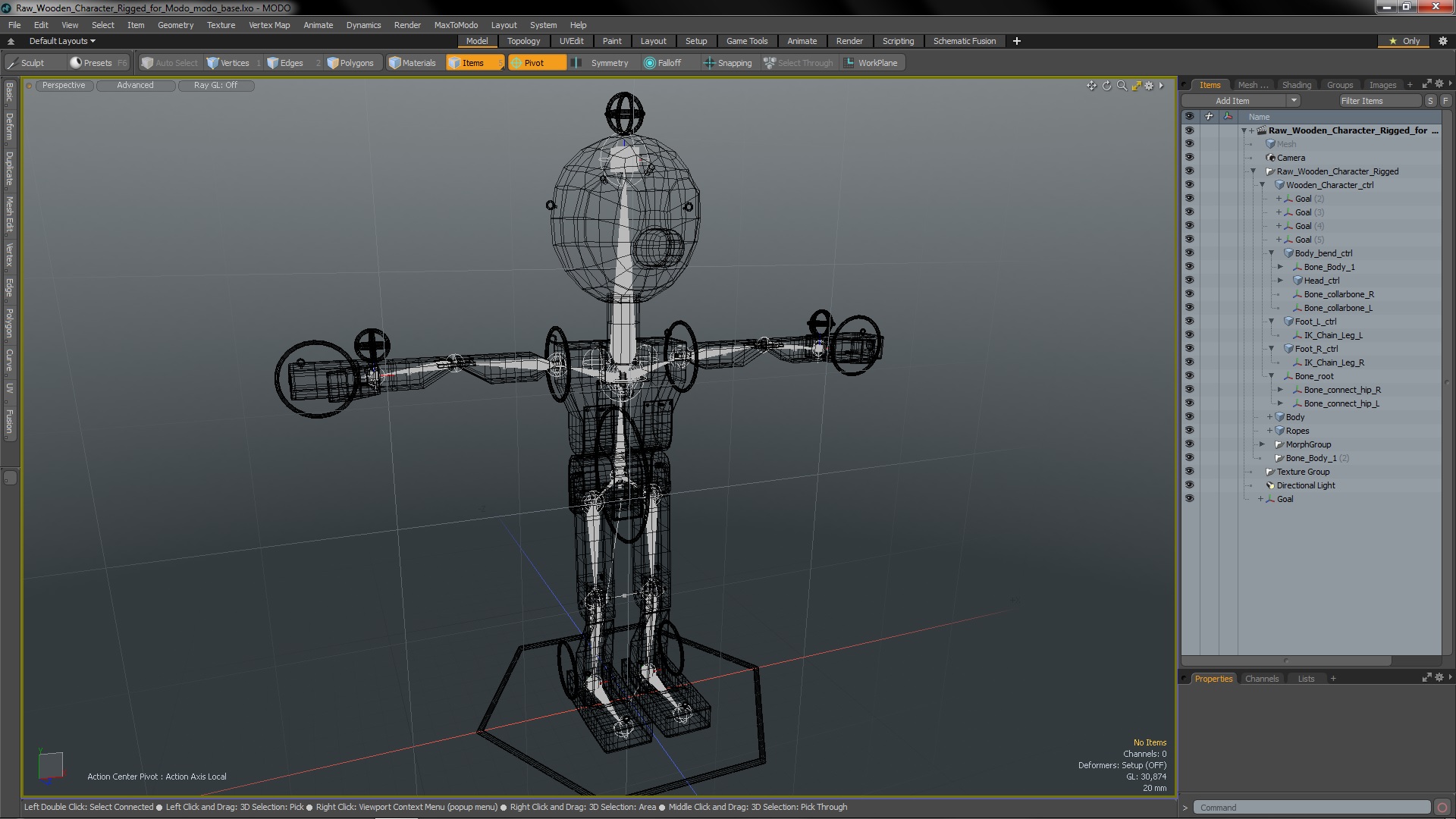 3D Raw Wooden Character Rigged for Modo