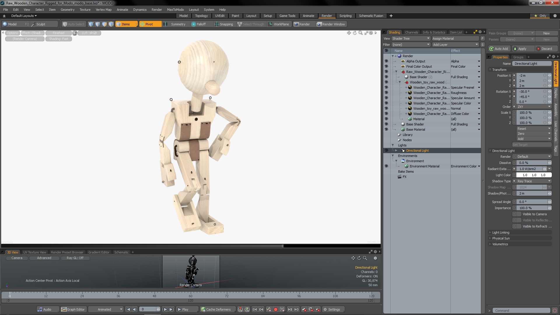3D Raw Wooden Character Rigged for Modo