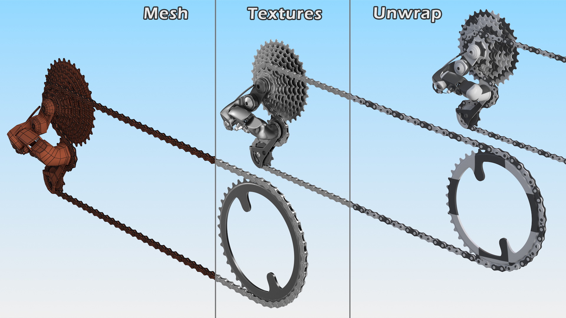Bicycle Derailleur with Chain 3D model