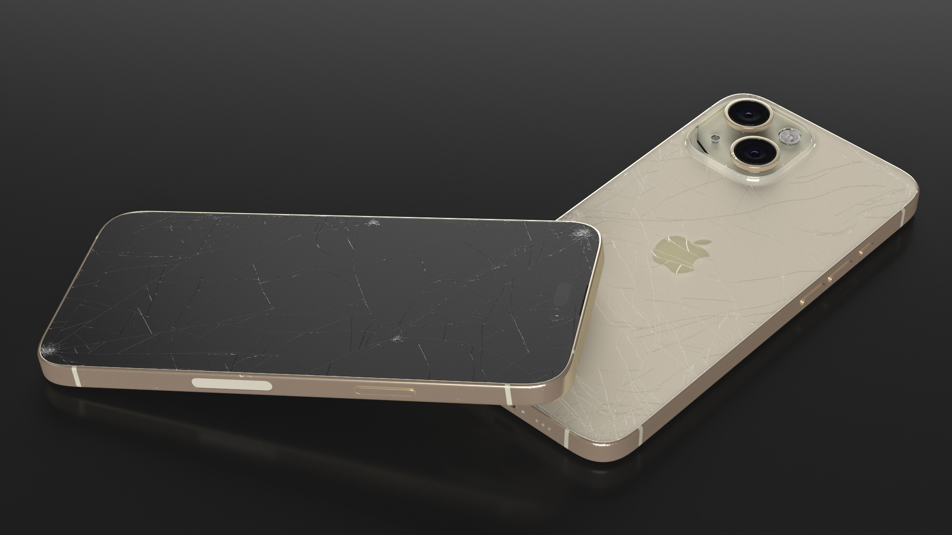 3D model IPhone 15 Plus Golden Cracked Glass