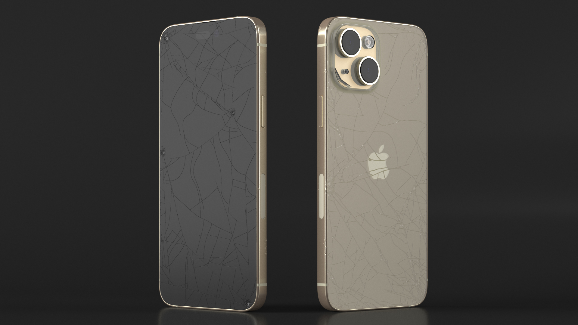 3D model IPhone 15 Plus Golden Cracked Glass