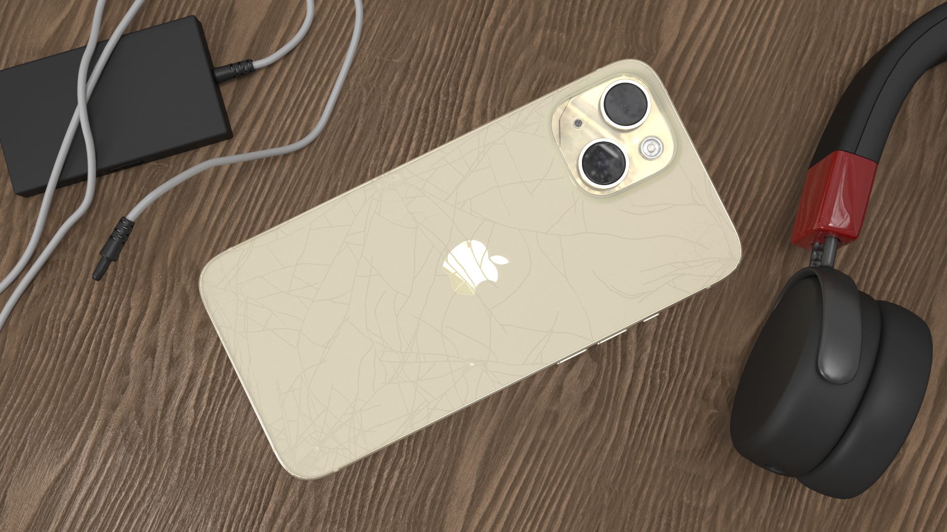 3D model IPhone 15 Plus Golden Cracked Glass
