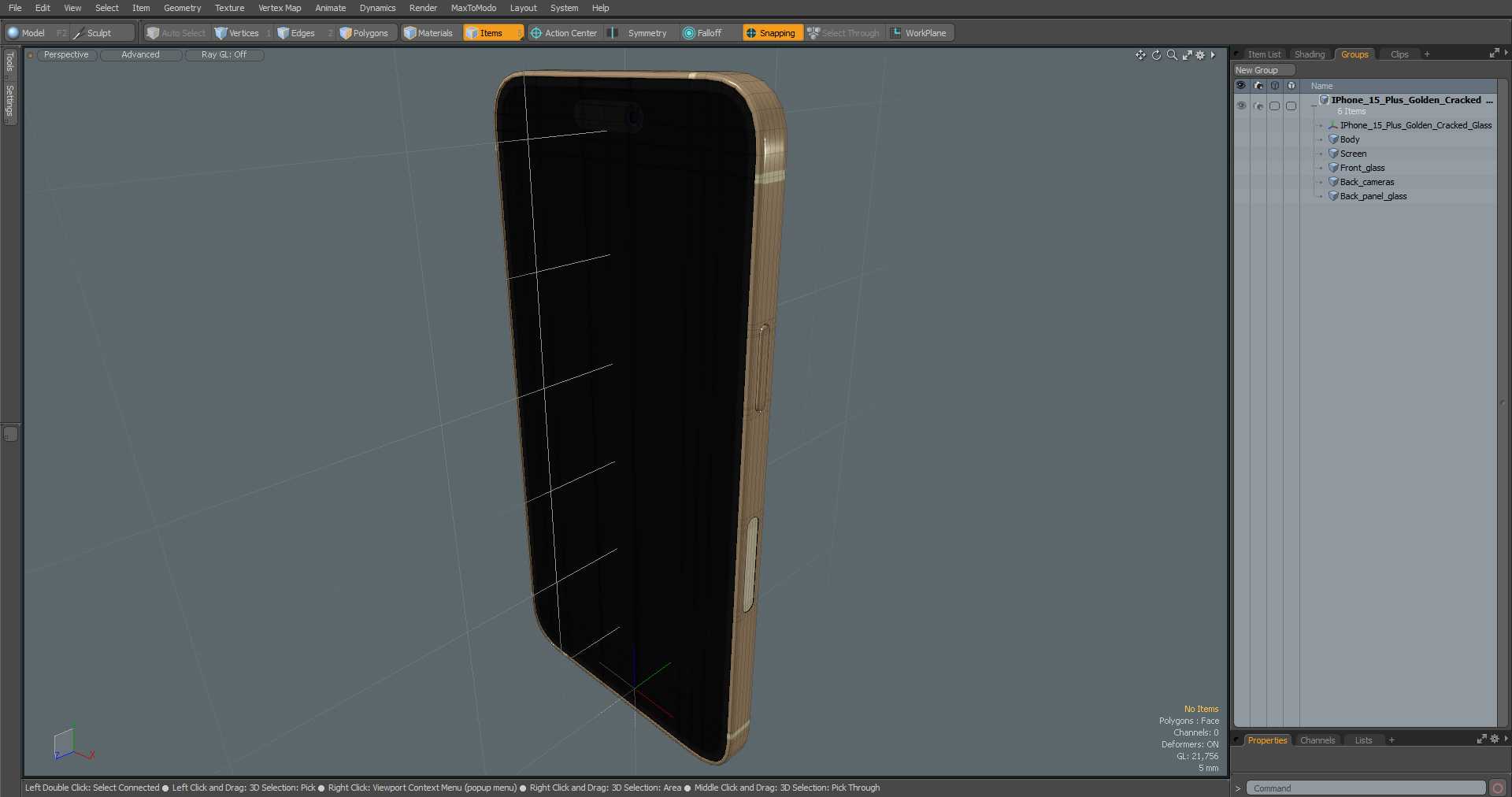 3D model IPhone 15 Plus Golden Cracked Glass