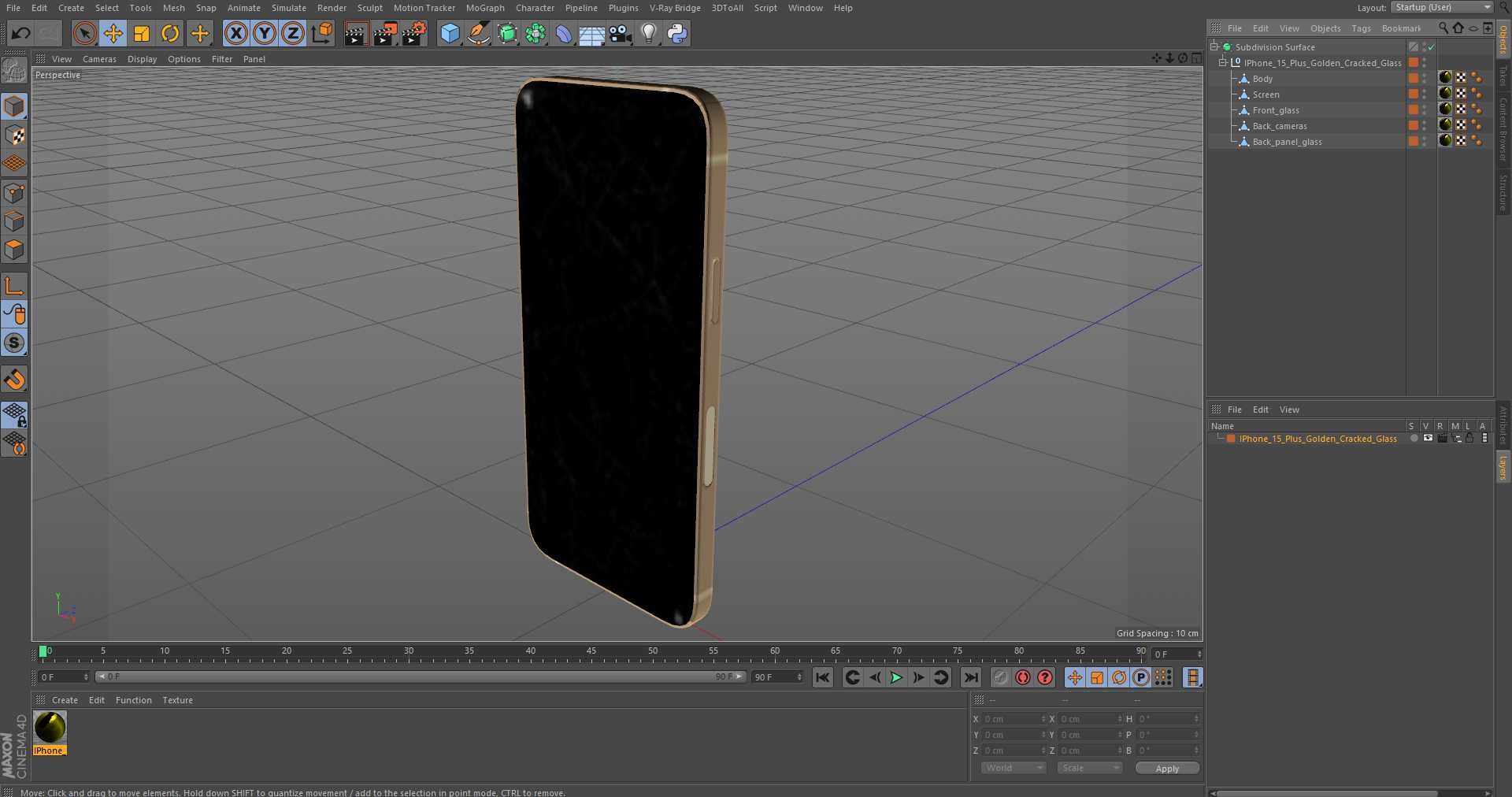 3D model IPhone 15 Plus Golden Cracked Glass