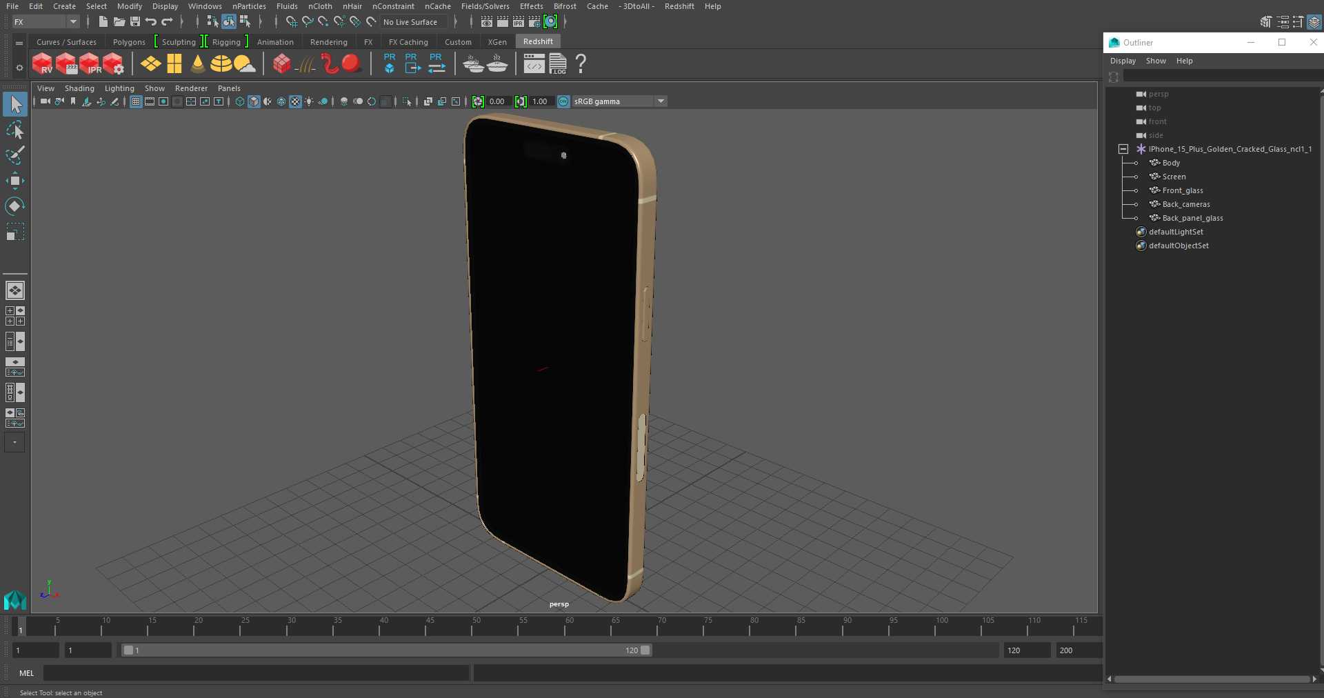 3D model IPhone 15 Plus Golden Cracked Glass