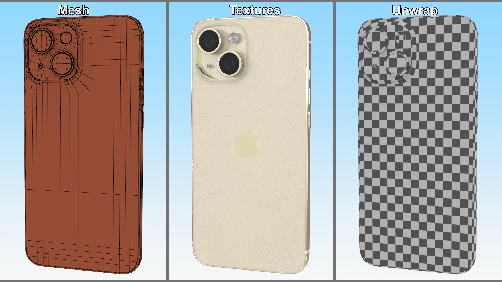 3D model IPhone 15 Plus Golden Cracked Glass
