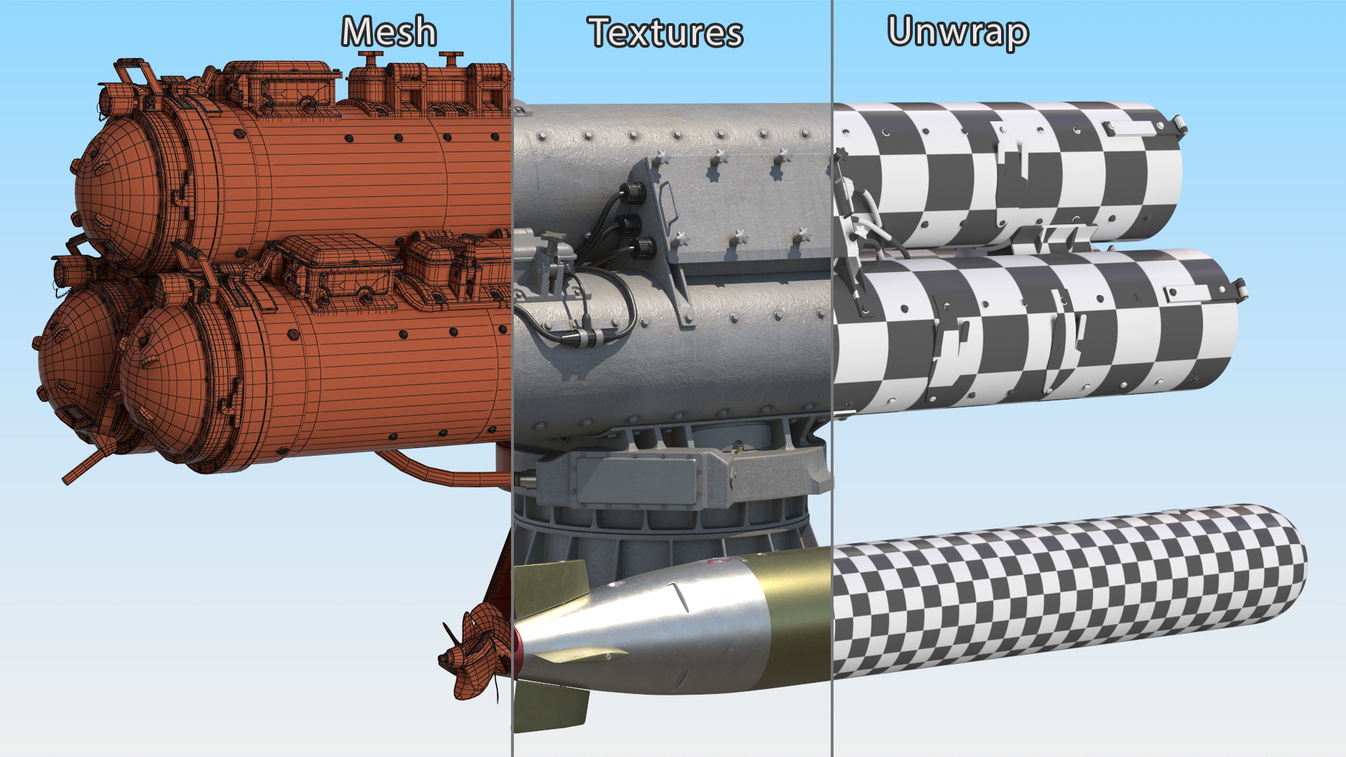 3D Submarine Torpedo Mark 46 and Launch System Mark 32
