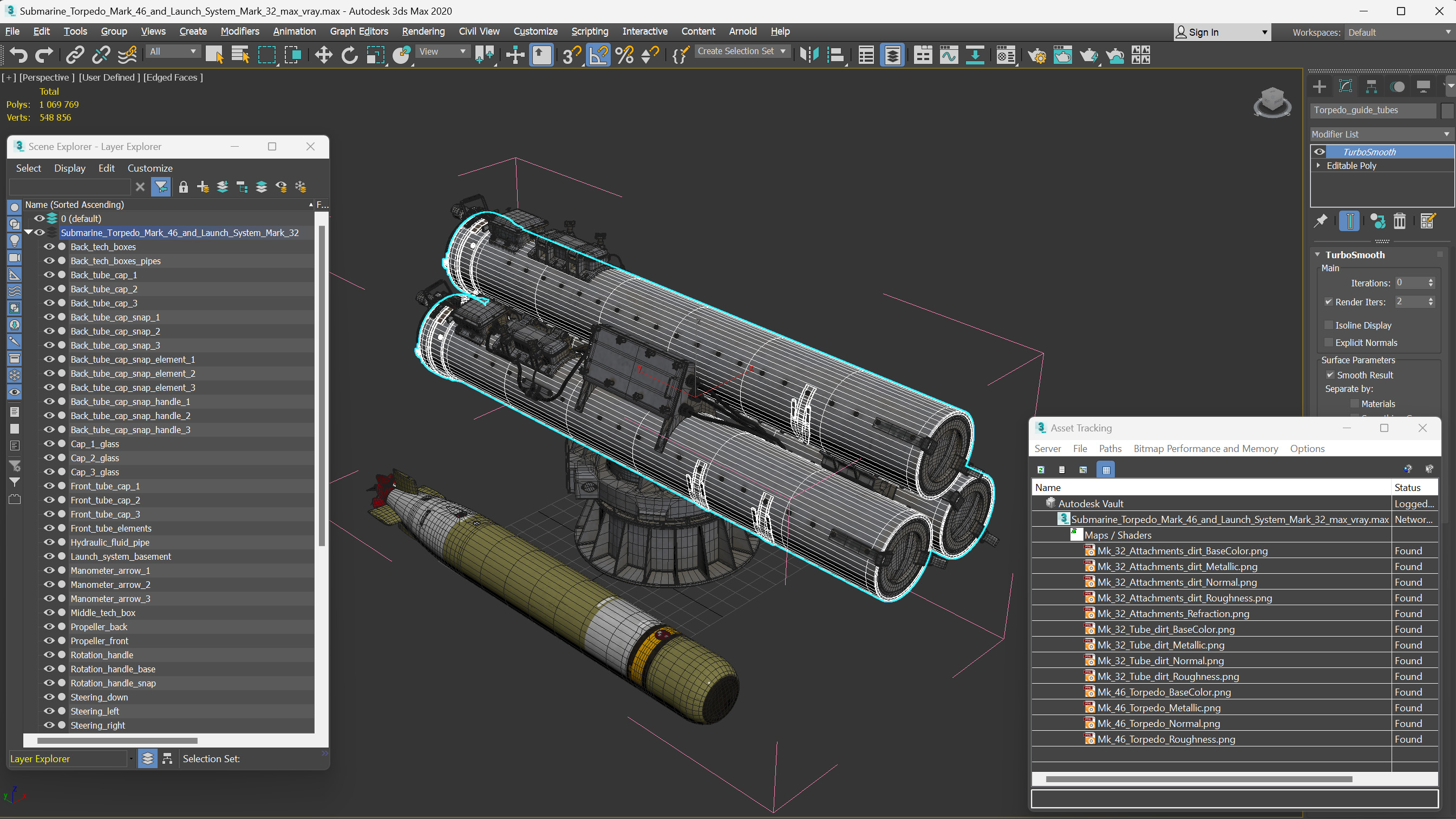 3D Submarine Torpedo Mark 46 and Launch System Mark 32