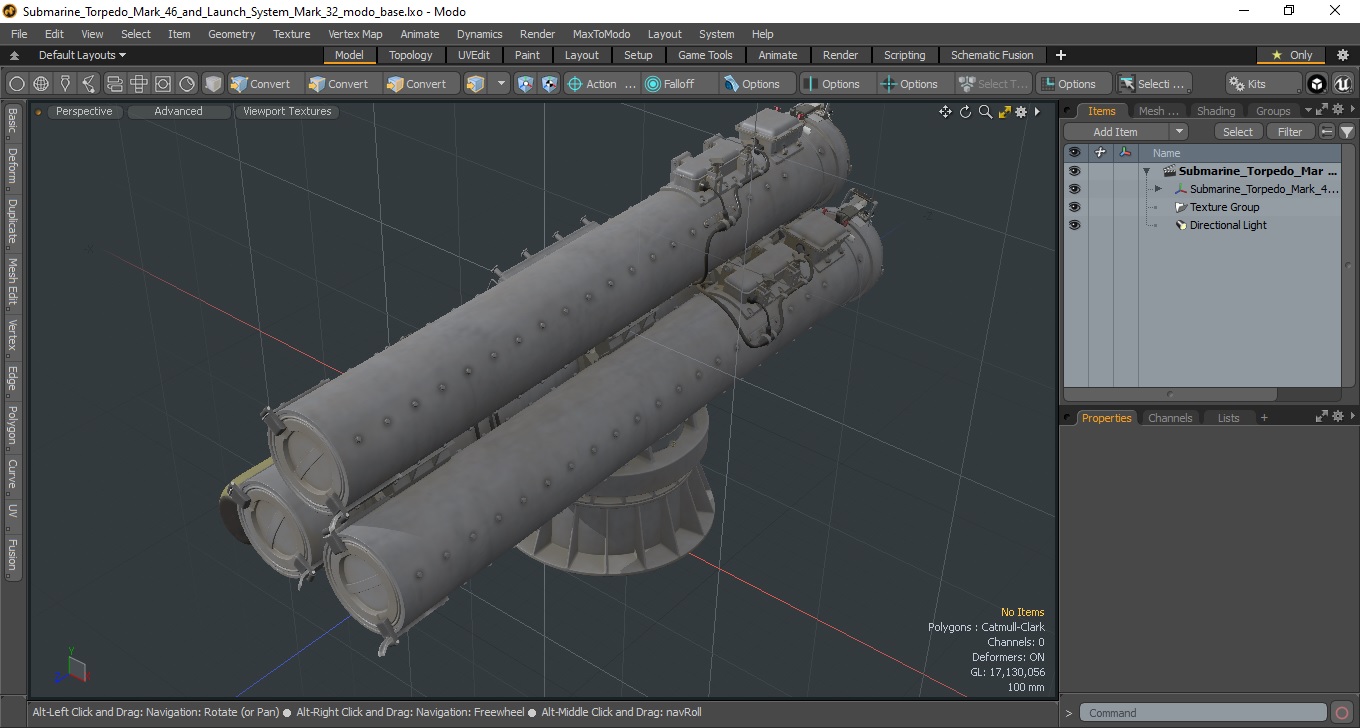 3D Submarine Torpedo Mark 46 and Launch System Mark 32