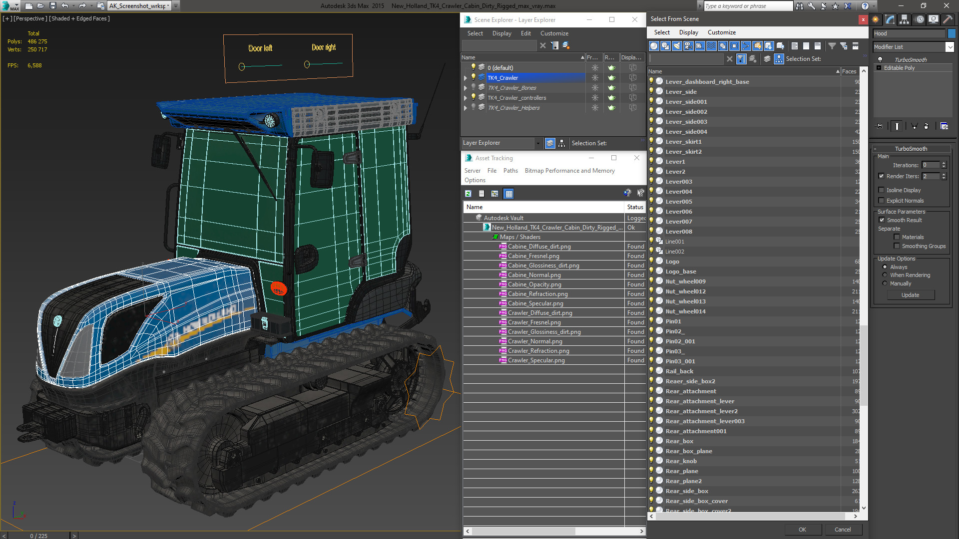 New Holland TK4 Crawler Cabin Dirty Rigged 3D