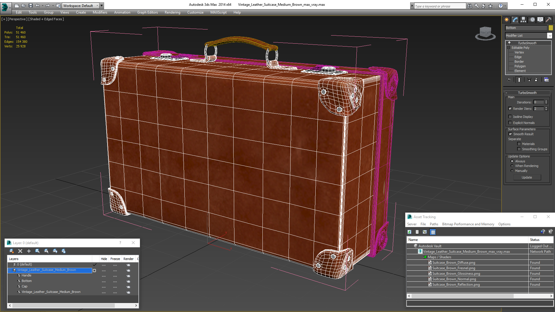 Vintage Leather Suitcase Medium Brown 3D