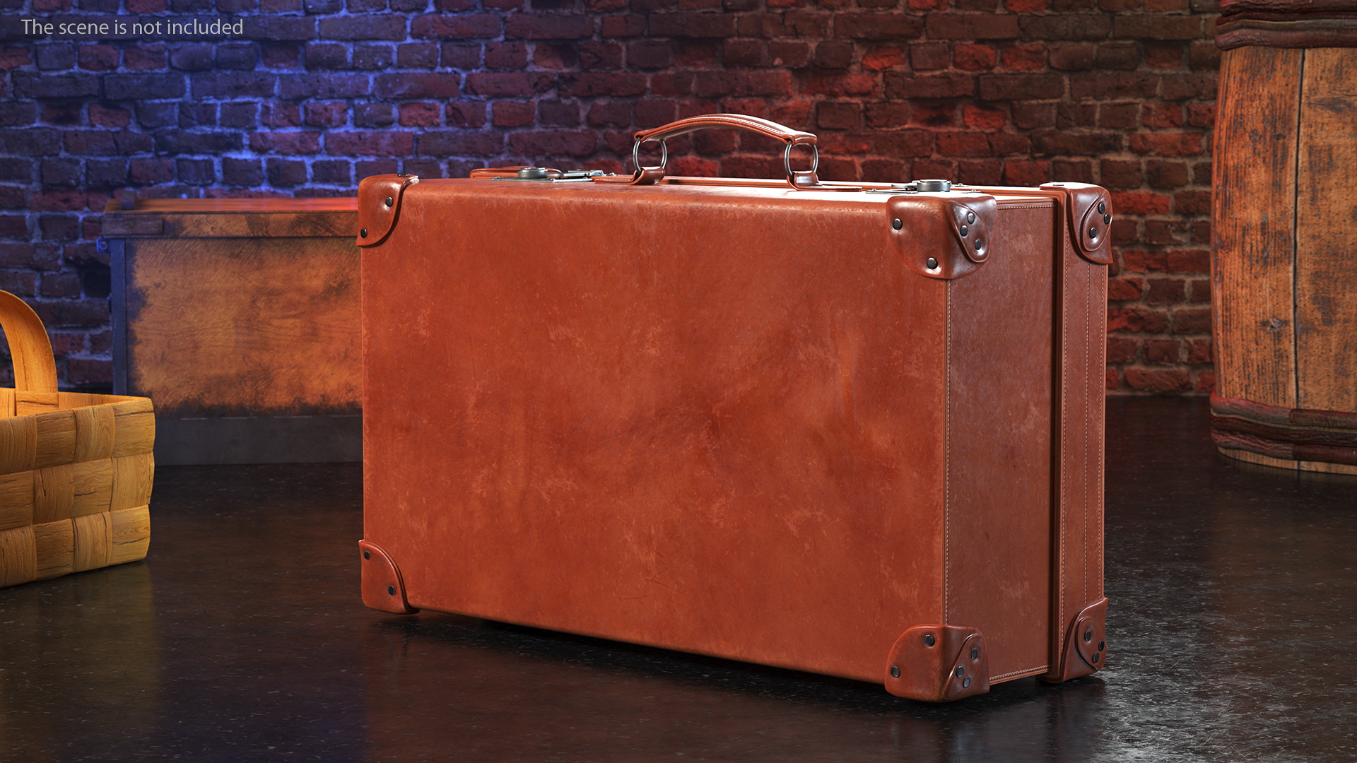 Vintage Leather Suitcase Medium Brown 3D