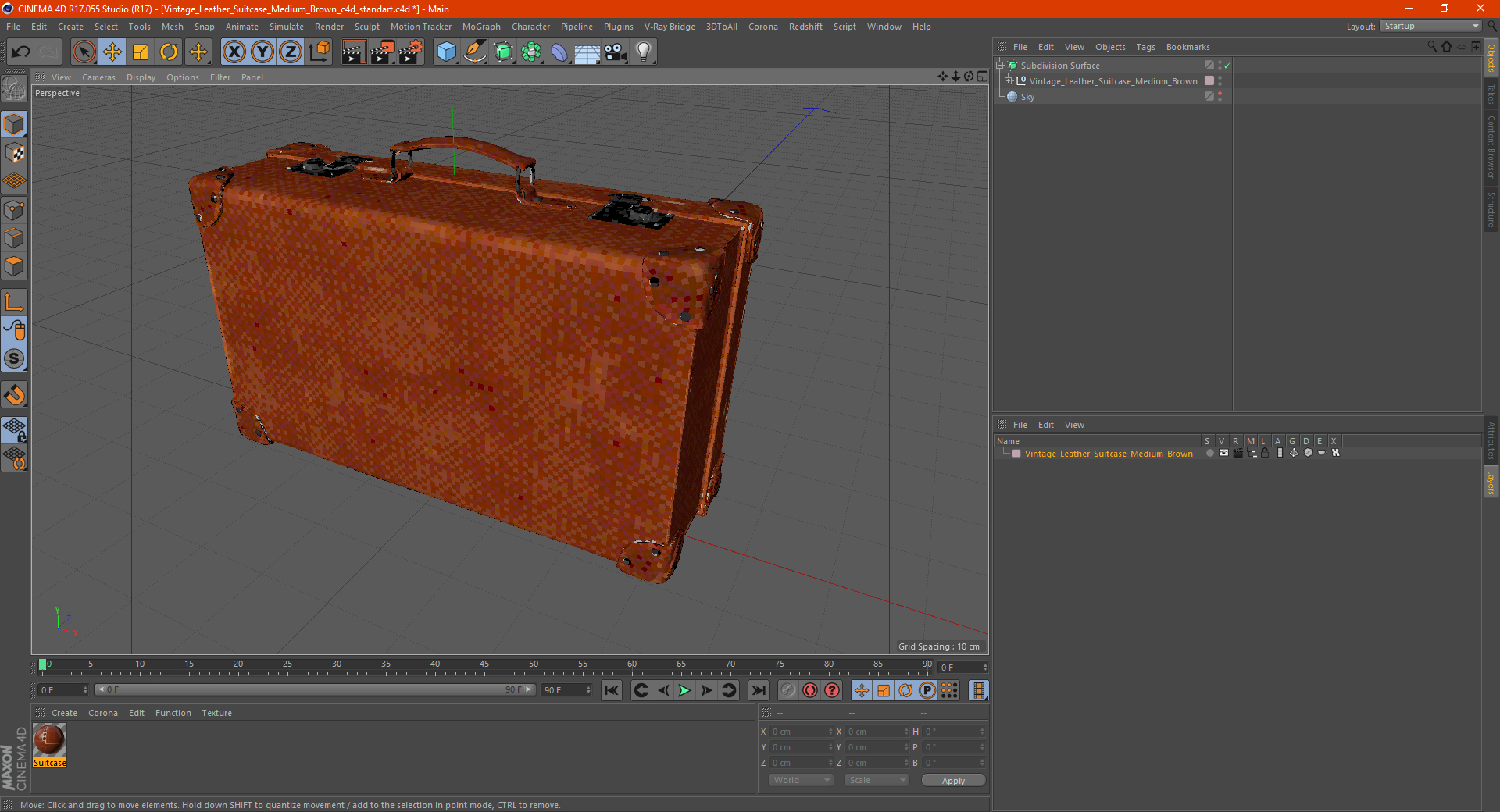 Vintage Leather Suitcase Medium Brown 3D