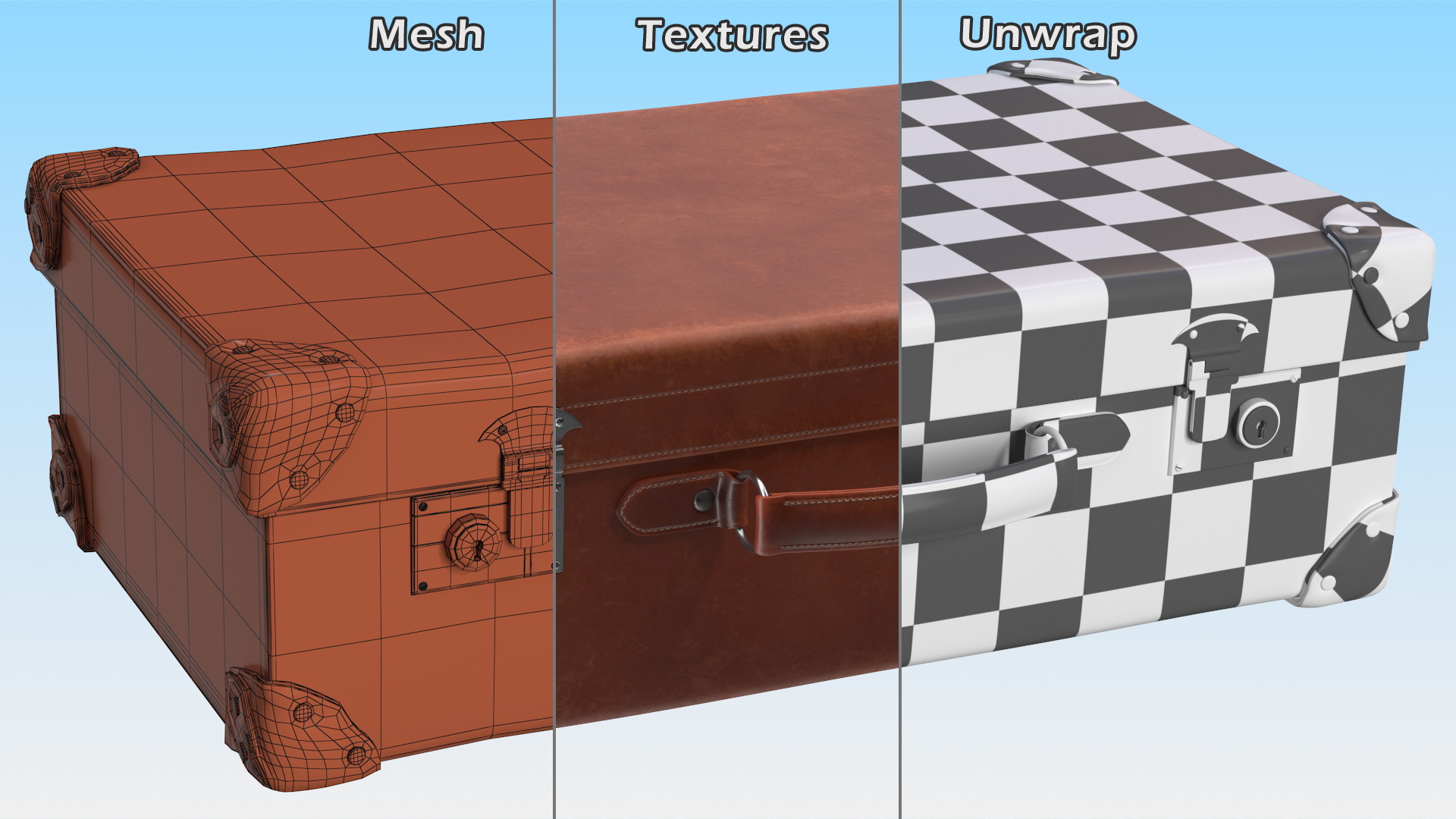 Vintage Leather Suitcase Medium Brown 3D