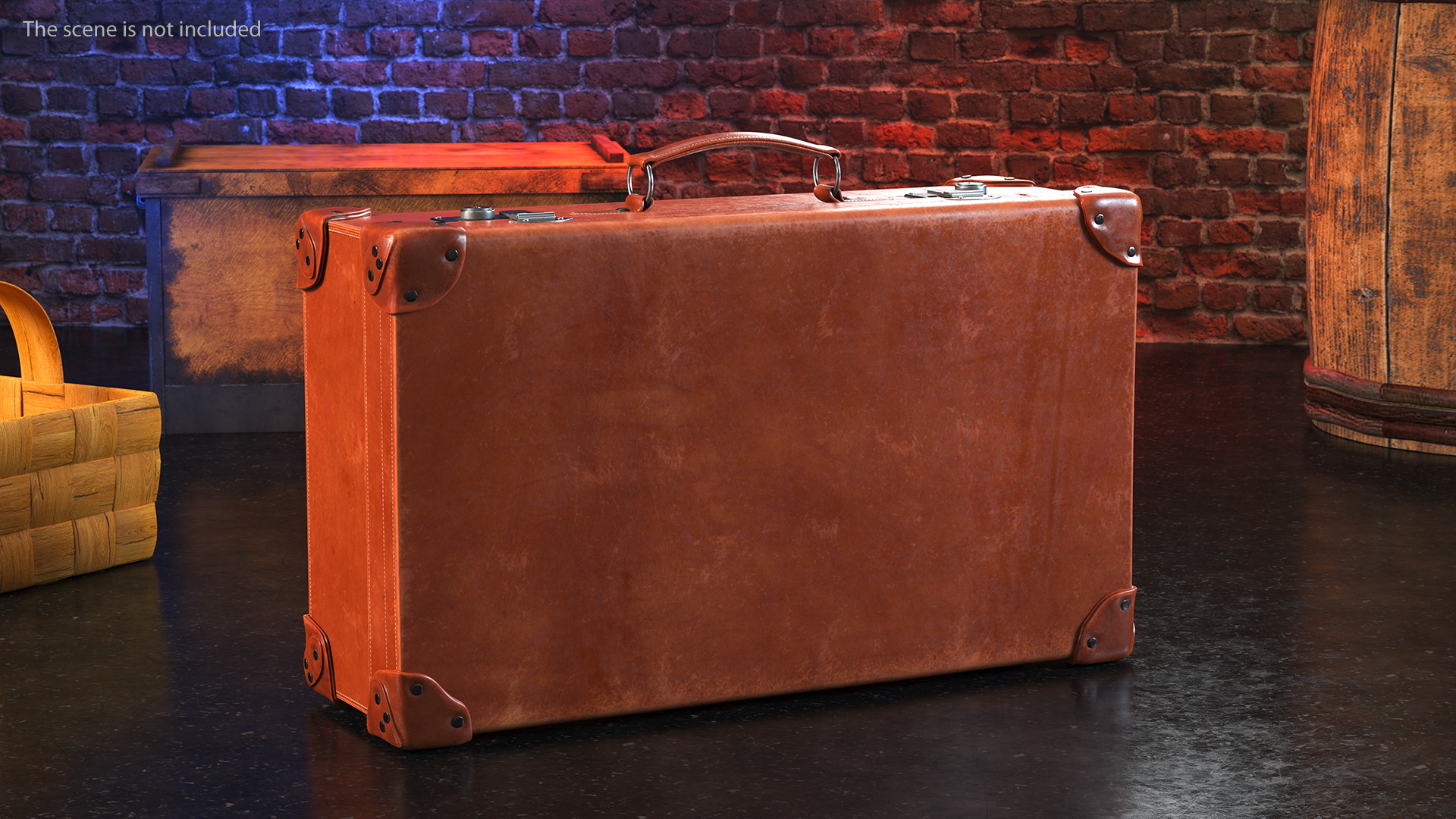 Vintage Leather Suitcase Medium Brown 3D