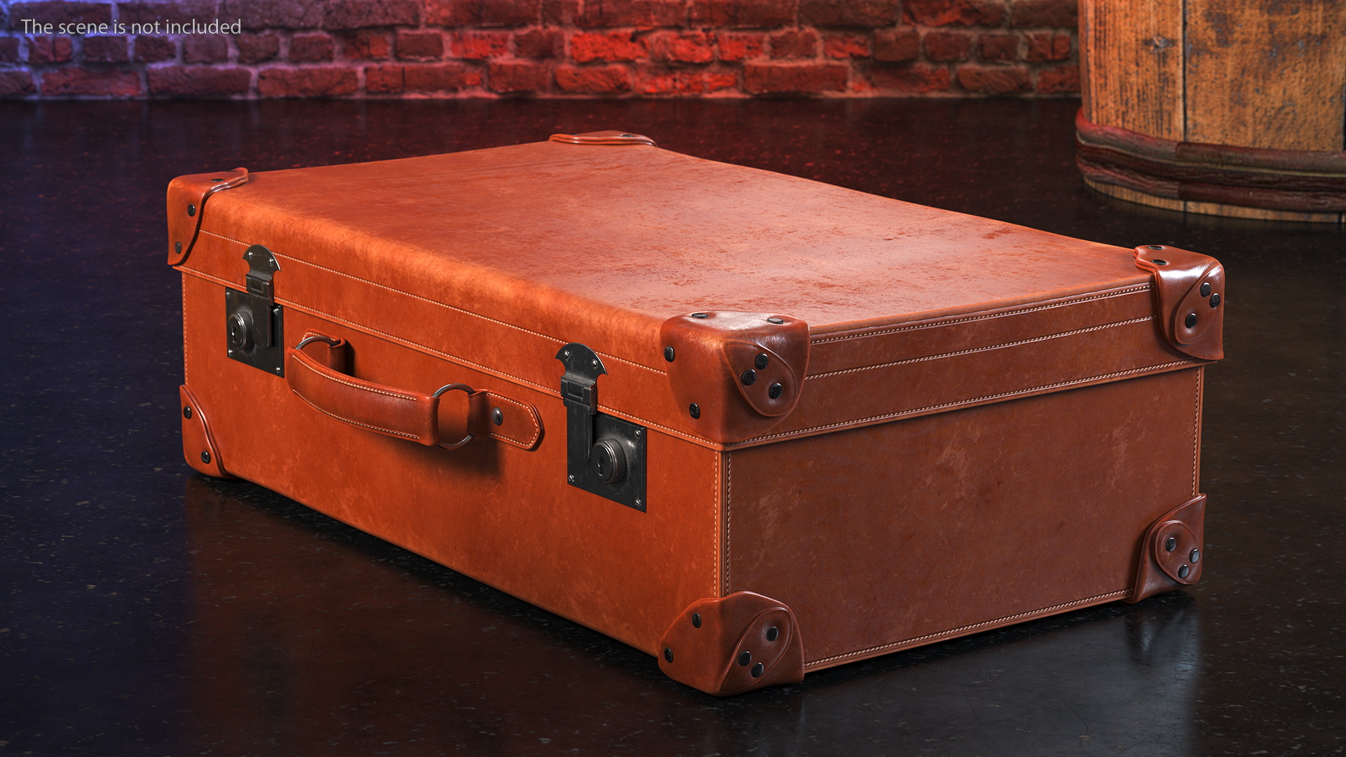 Vintage Leather Suitcase Medium Brown 3D