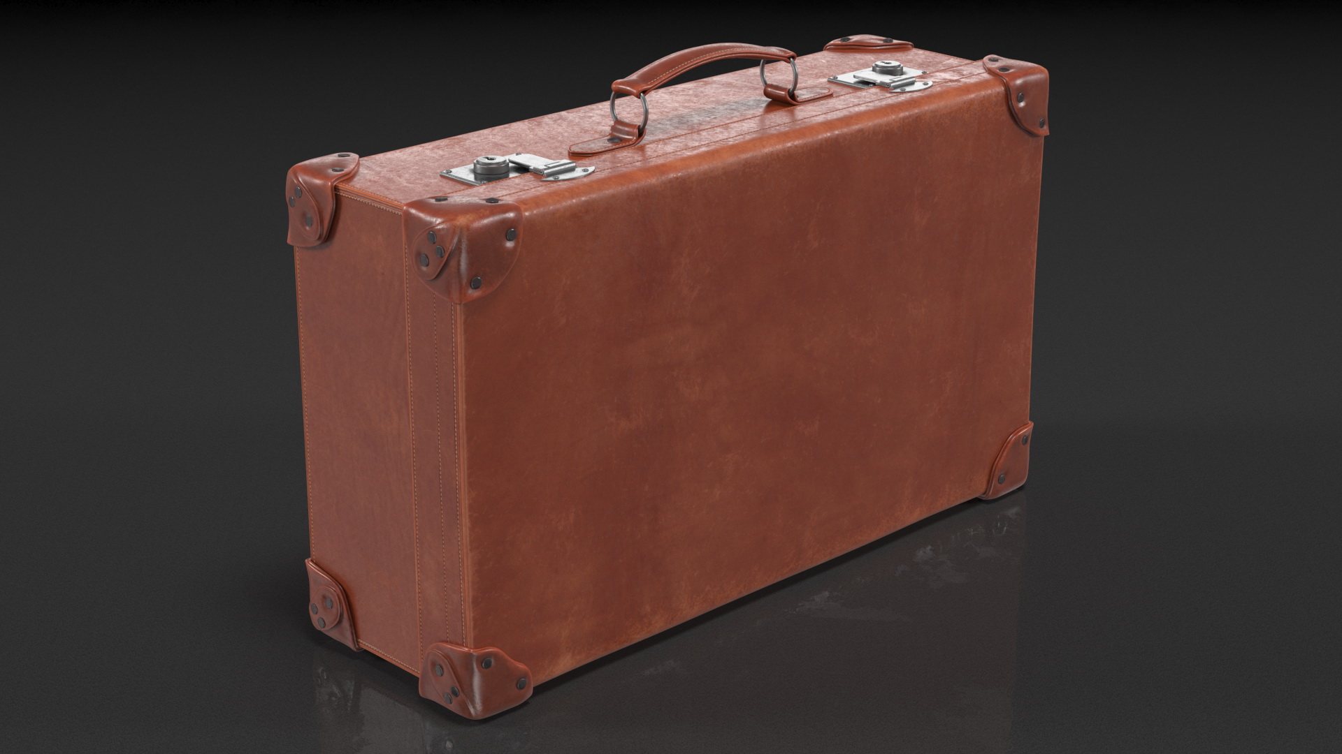 Vintage Leather Suitcase Medium Brown 3D