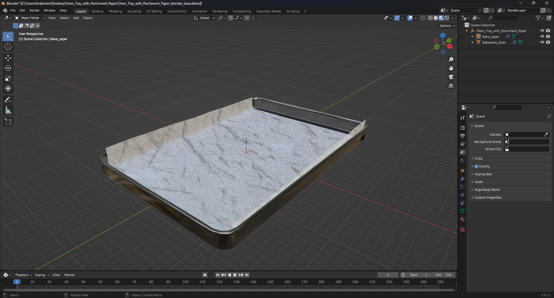 3D model Oven Tray with Parchment Paper
