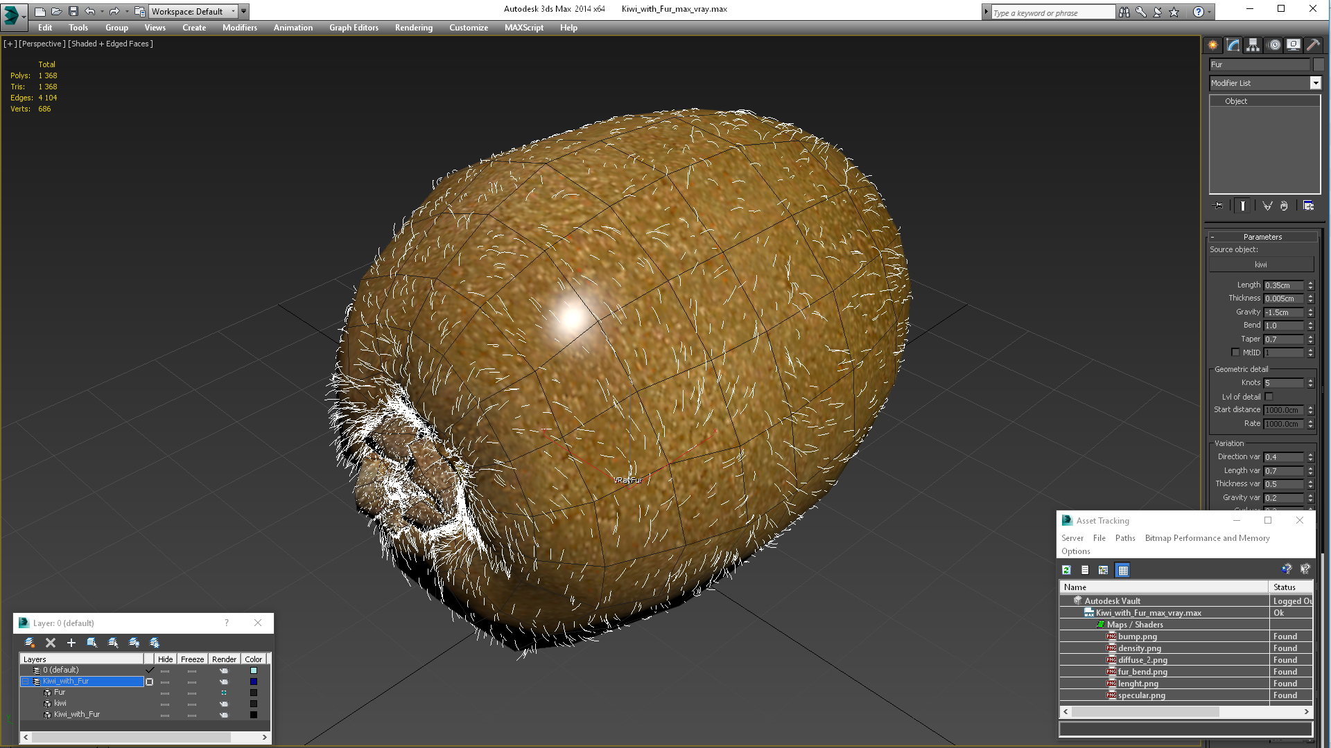 3D Kiwi with Fur model