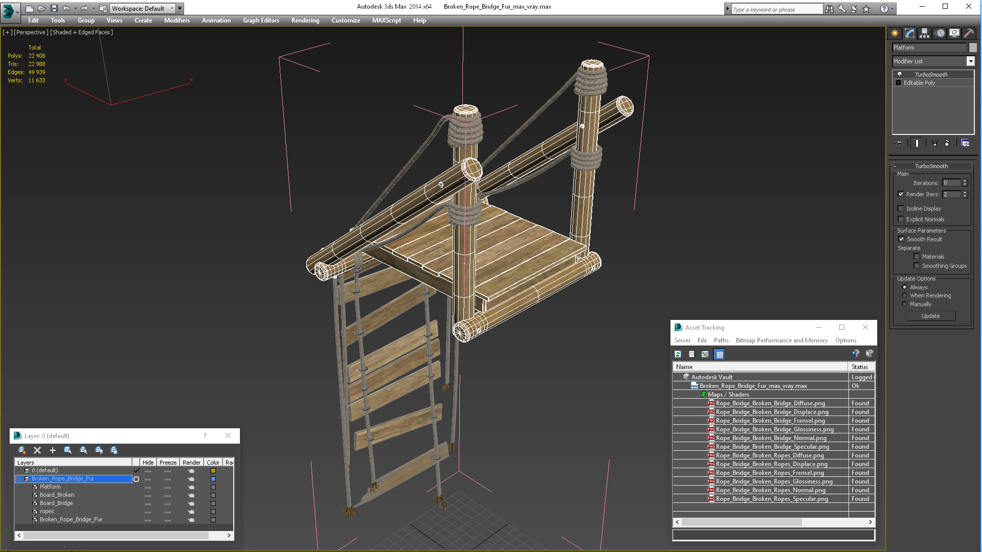 Broken Rope Bridge Fur 3D