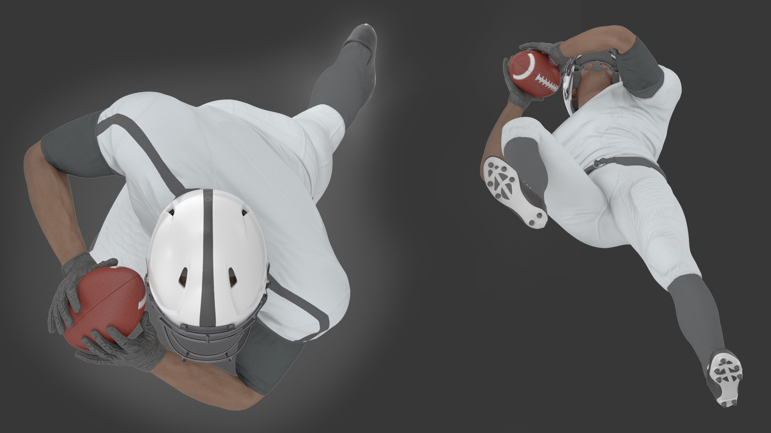 3D model Black Man American Football Player White Uniform Running The Ball