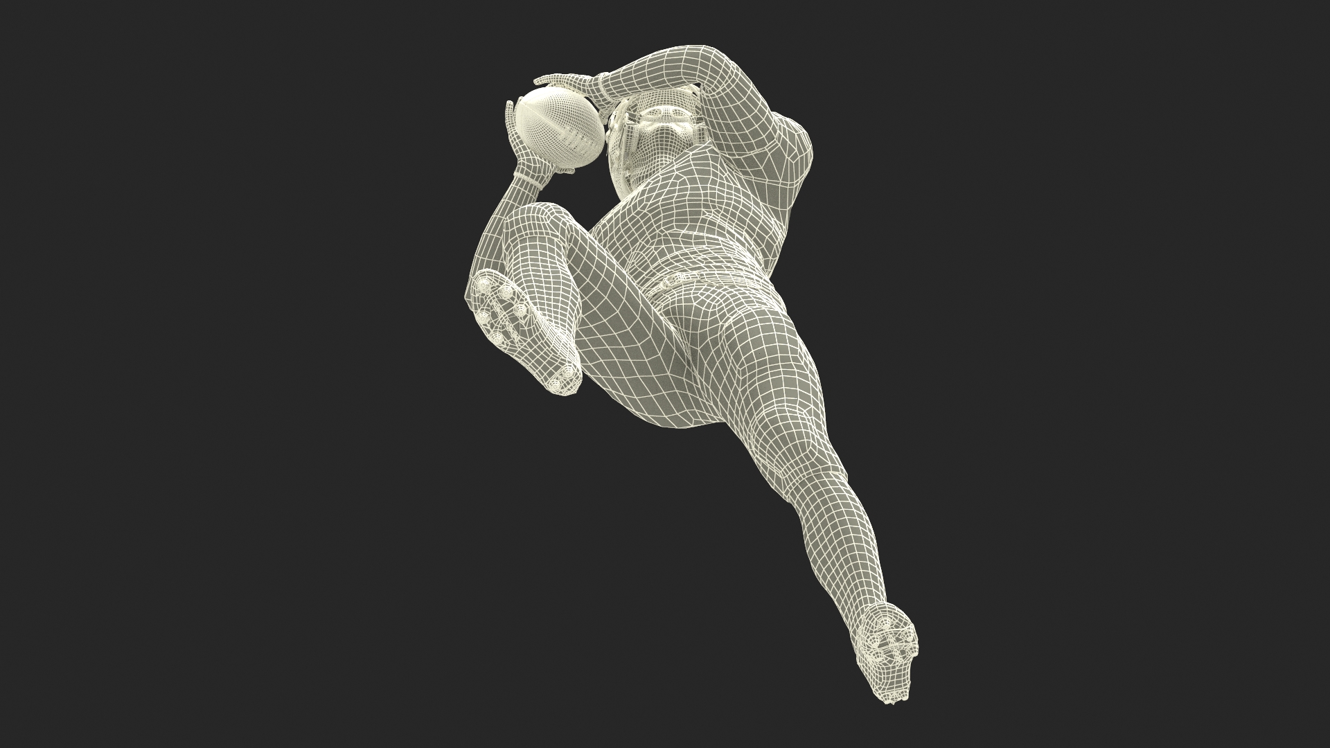 3D model Black Man American Football Player White Uniform Running The Ball