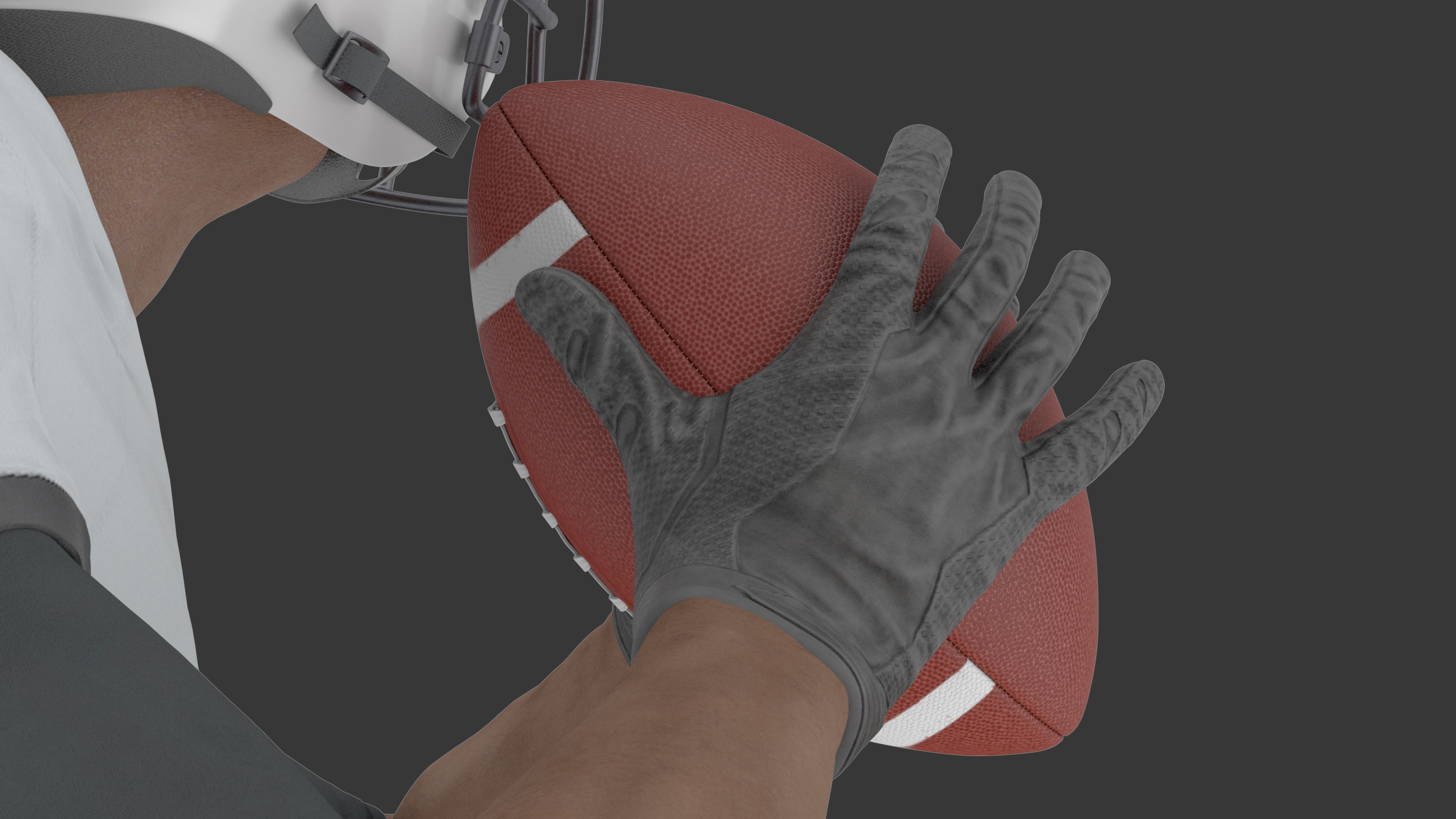 3D model Black Man American Football Player White Uniform Running The Ball