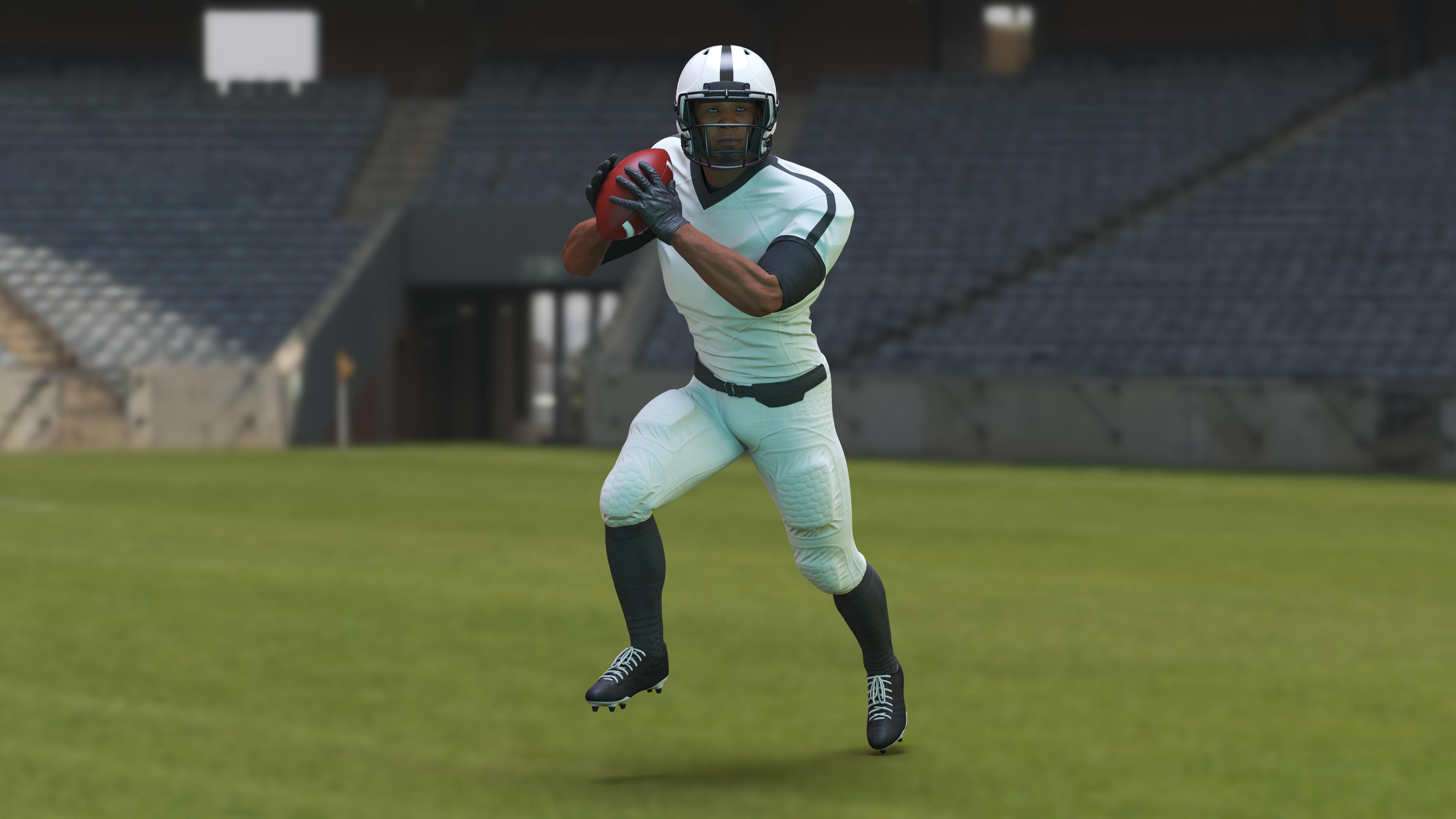 3D model Black Man American Football Player White Uniform Running The Ball