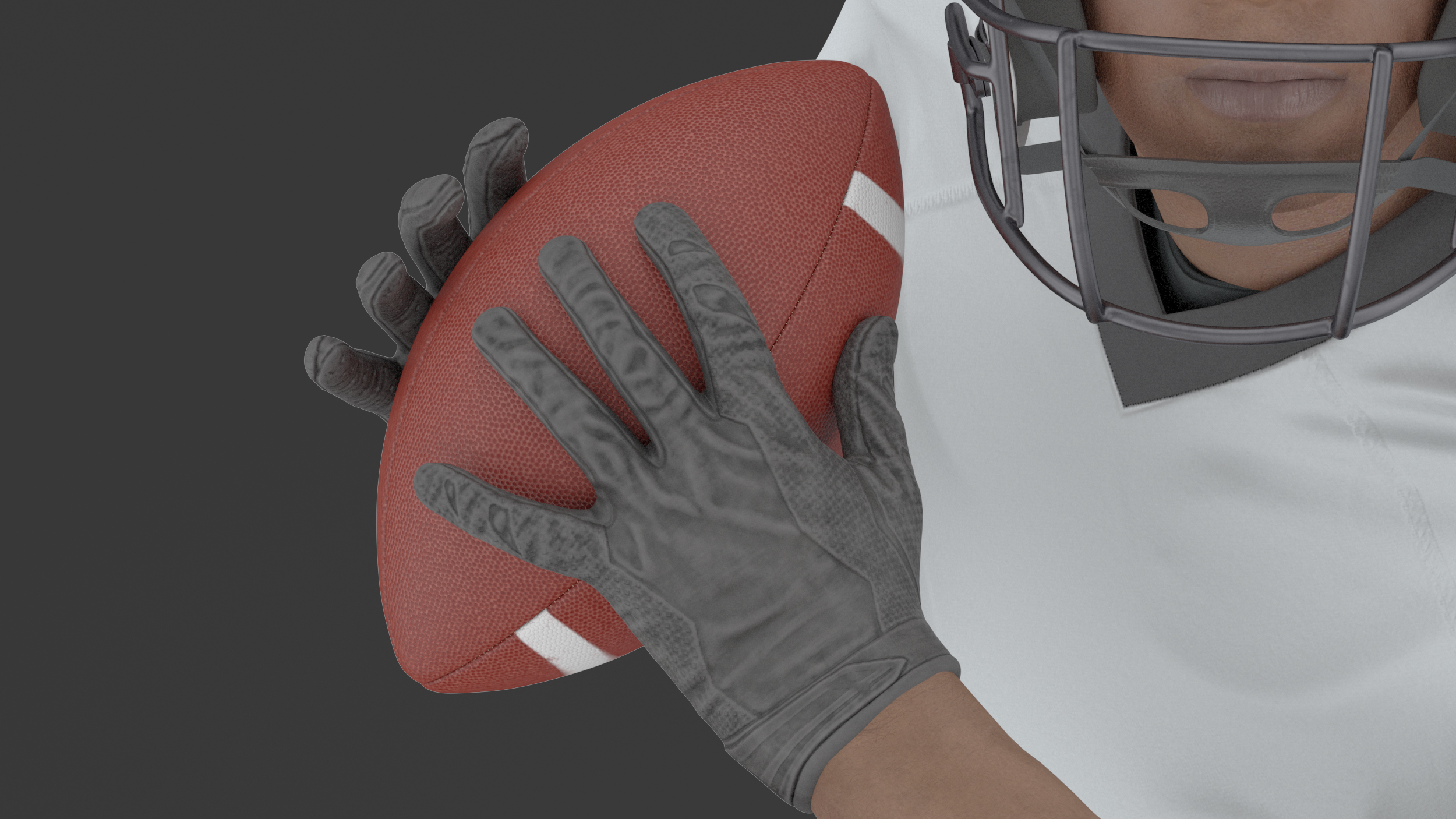 3D model Black Man American Football Player White Uniform Running The Ball