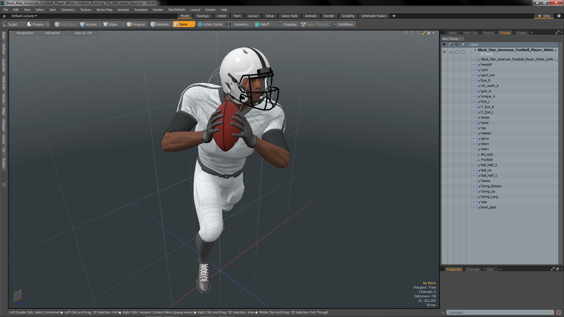 3D model Black Man American Football Player White Uniform Running The Ball