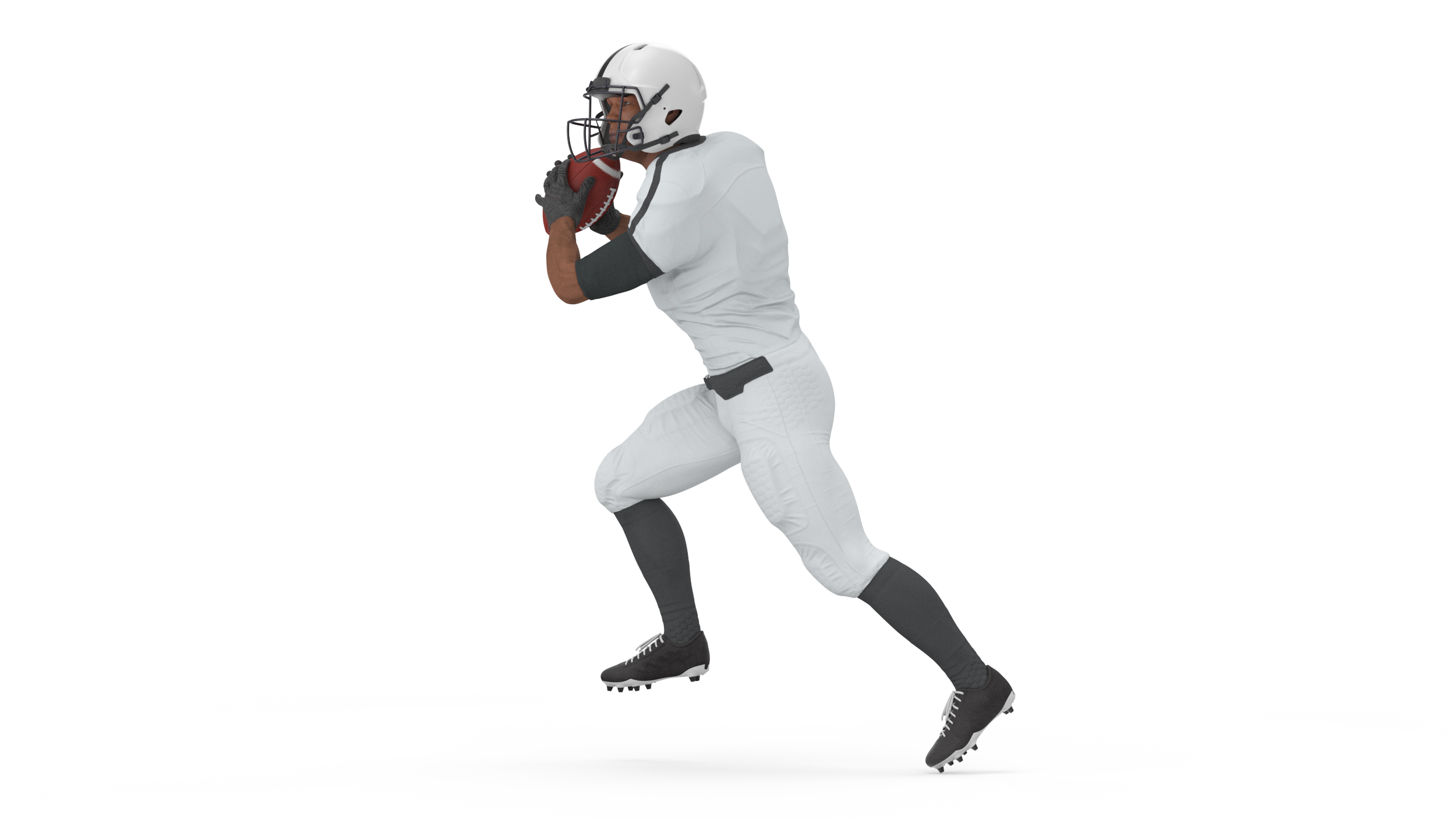 3D model Black Man American Football Player White Uniform Running The Ball