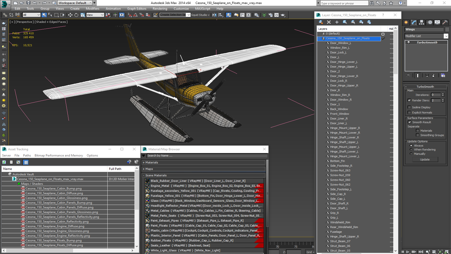 Cessna 150 Seaplane on Floats 3D model