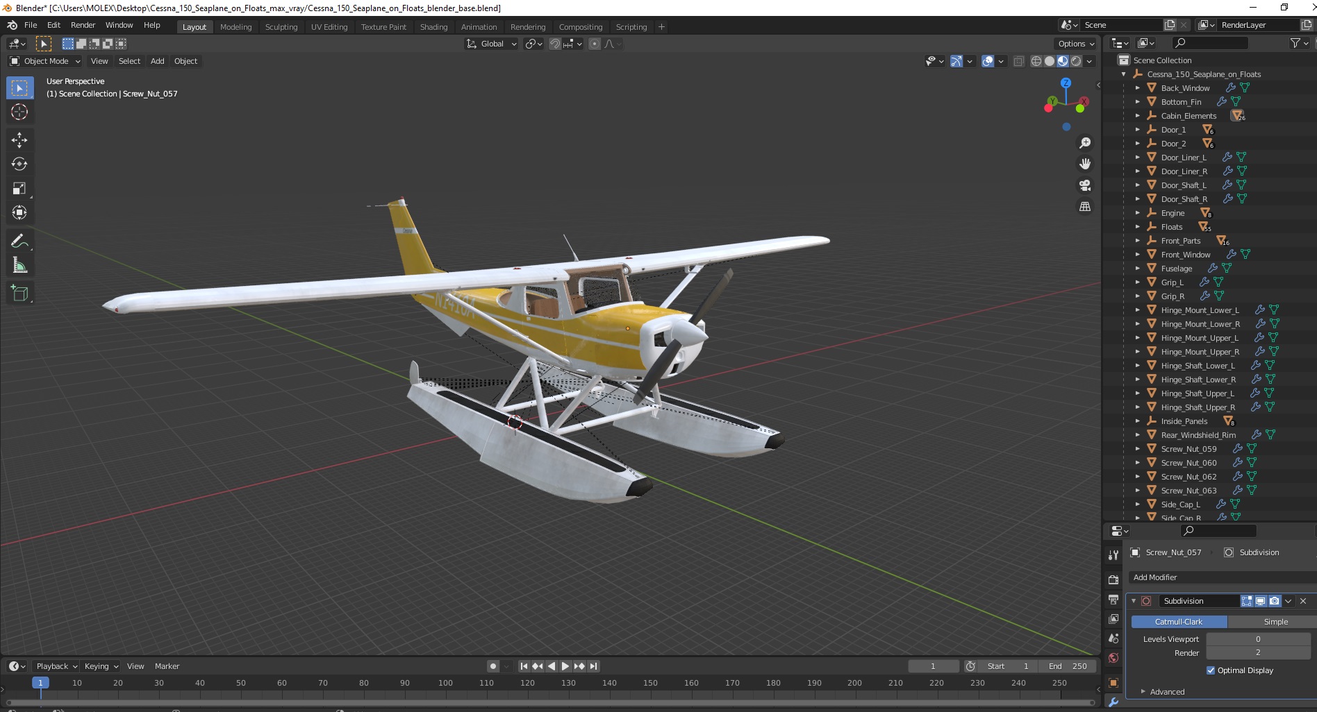 Cessna 150 Seaplane on Floats 3D model